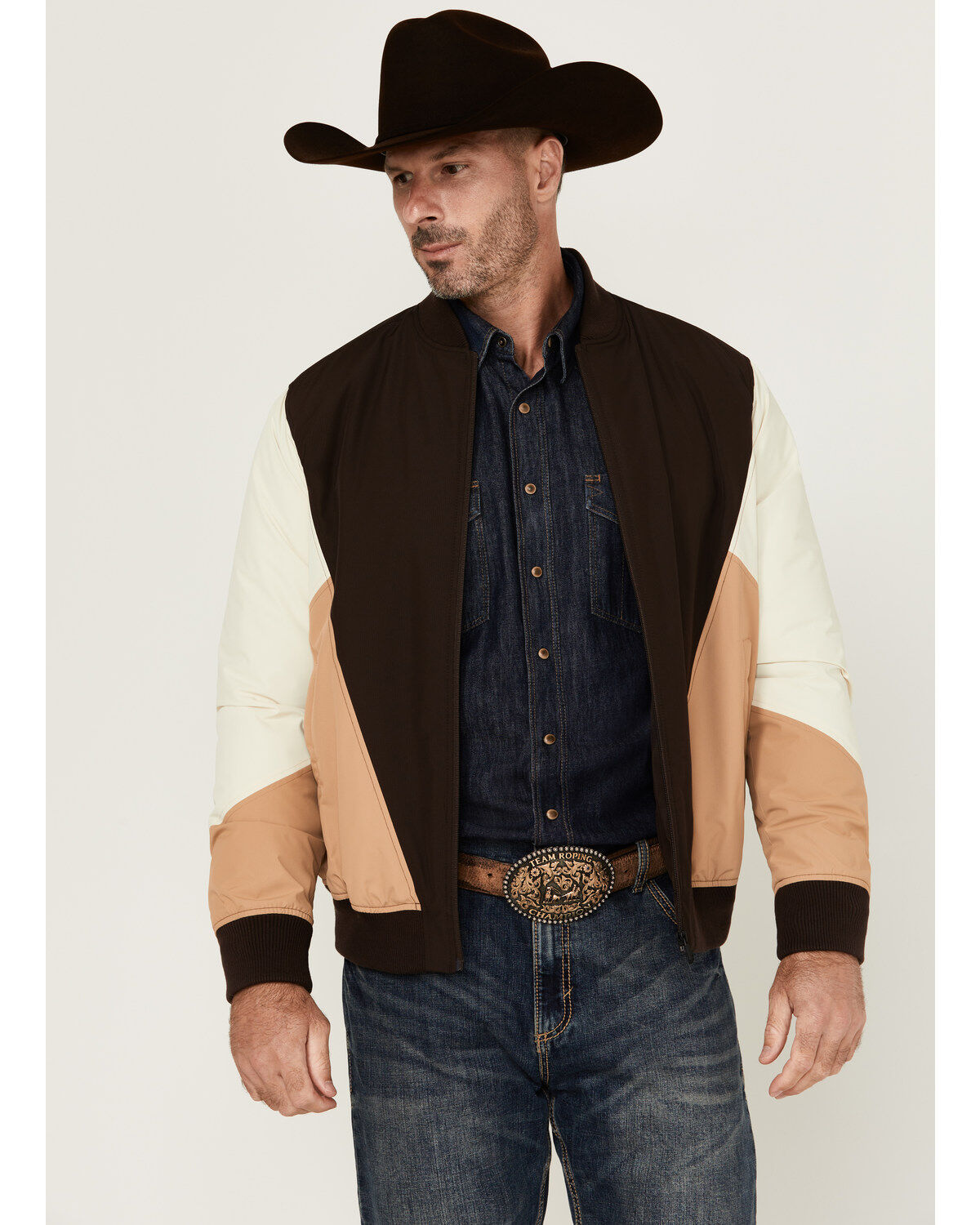 Image #1 - RANK 45&reg; Men's Color Block Bomber Filled Windbreaker Jacket, Coffee, hi-res