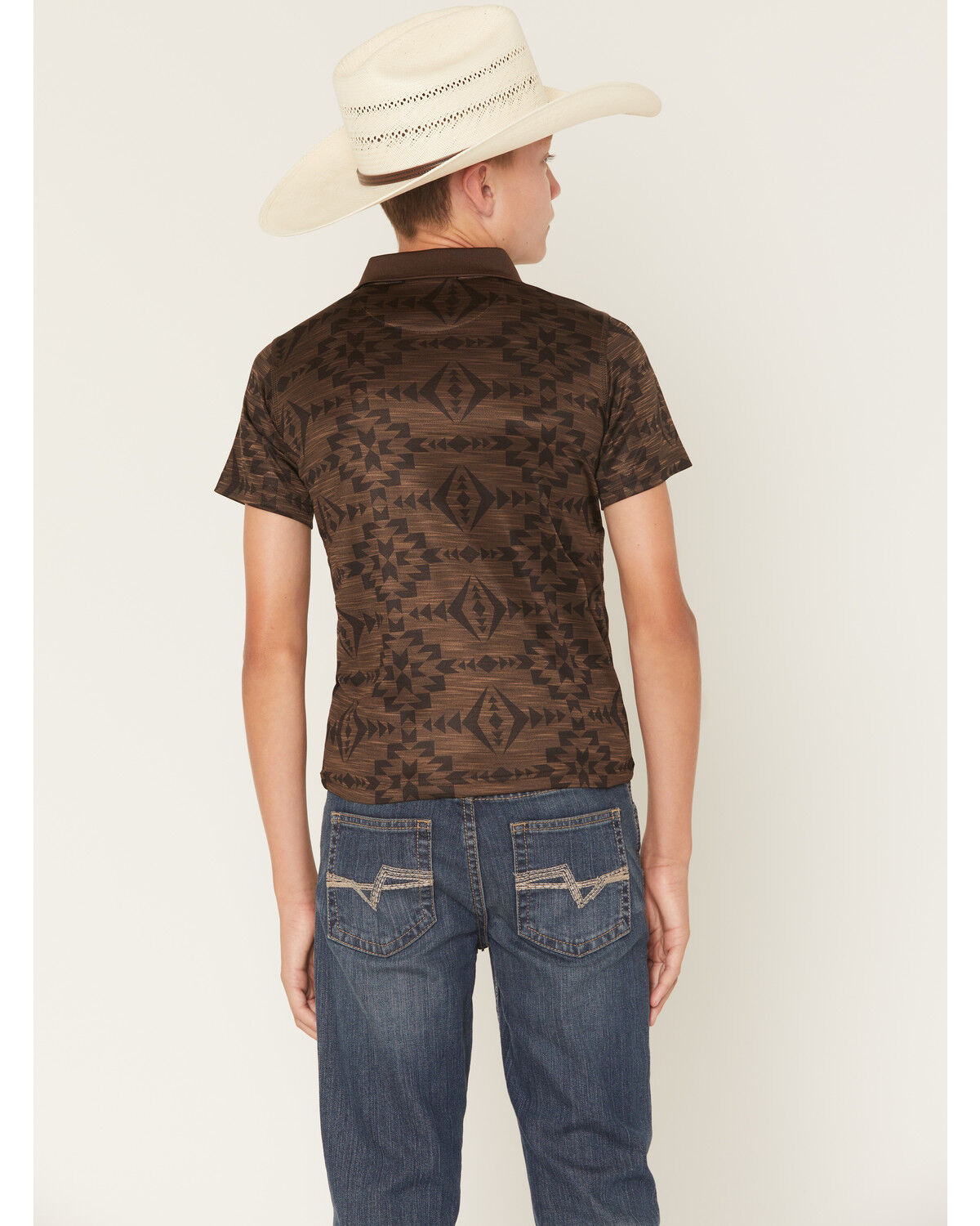 Image #4 - RANK 45&reg; Boys' Tonal Southwestern Short Sleeve Button-Down Polo Shirt, Coffee, hi-res