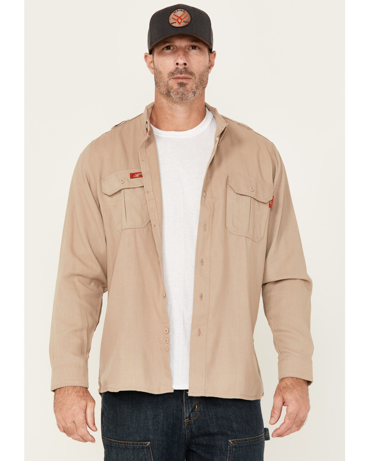 Lapco Men's FR Modern Uniform Long Sleeve Button-Down Work Shirt, Khaki, hi-res