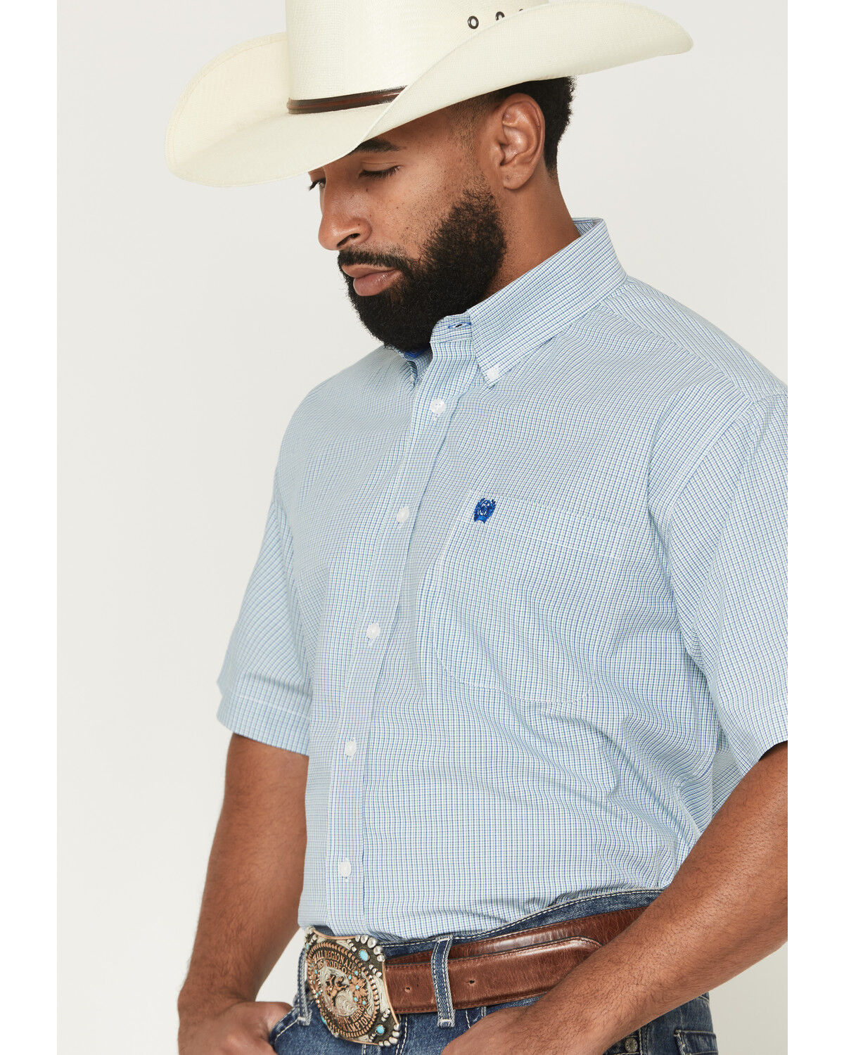 Image #2 - Cinch Men's Micro Plaid Print Short Sleeve Button-Down Western Shirt, White, hi-res
