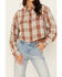 Image #3 - Cleo + Wolf Women's Fall Plaid Print Long Sleeve Cropped Button-Down Shirt , Coffee, hi-res