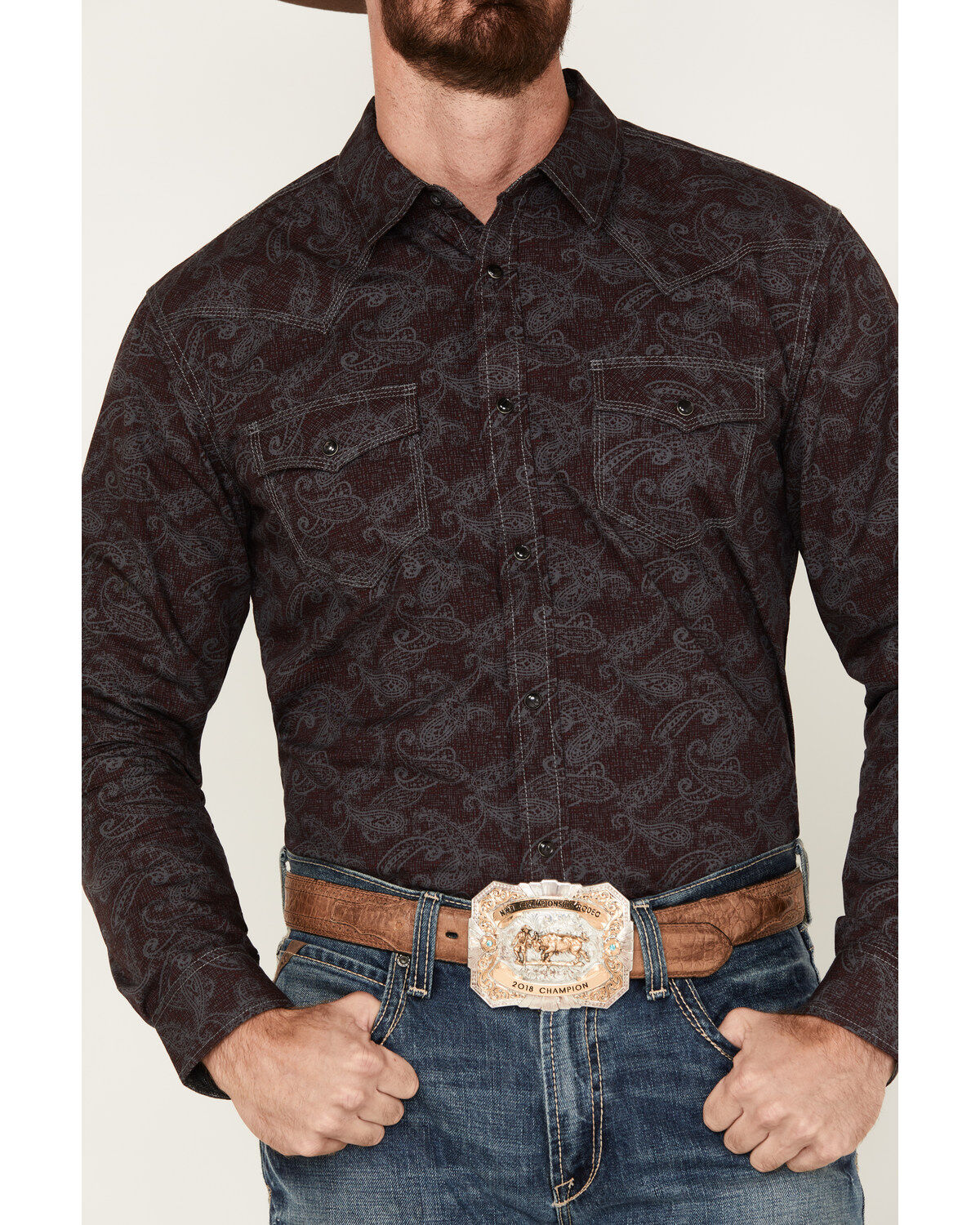 Image #3 - Moonshine Spirit&reg; Men's Stage Light Long Sleeve Snap Western Shirt, Grey, hi-res