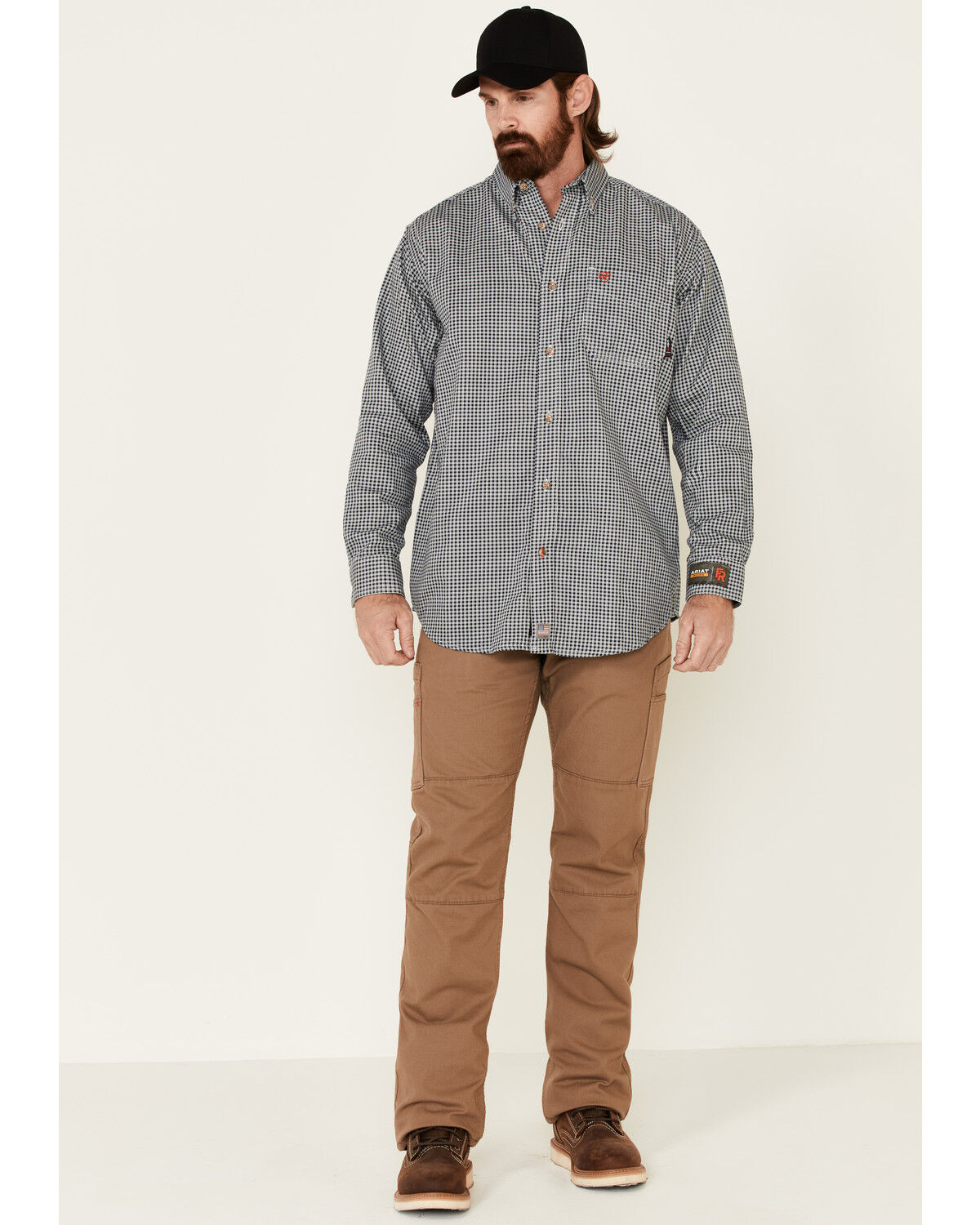 Image #2 - Ariat Men's FR Plaid Print Long Sleeves Button-Down Work Shirt - Big, Navy, hi-res