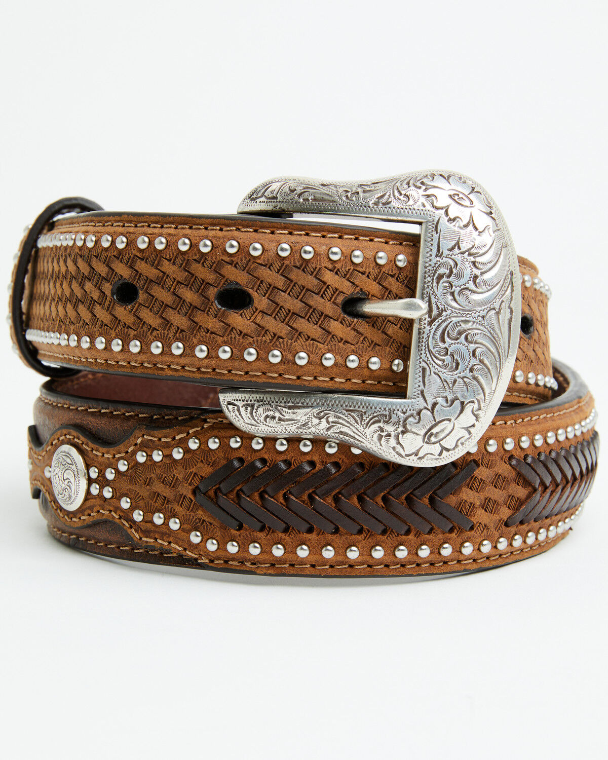 Image #1 - Nocona Men's Ostrich Underlay Western Belt, Brown, hi-res
