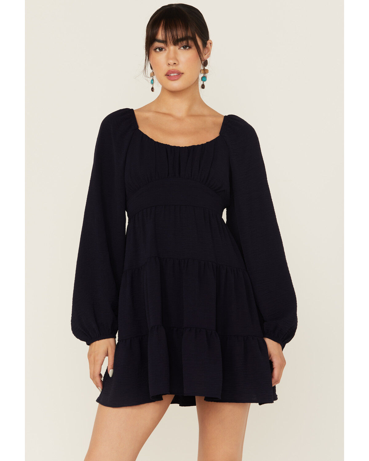 Originality Women's Boot Barn Exclusive Solid Long Sleeve Mini Dress, Navy, hi-res