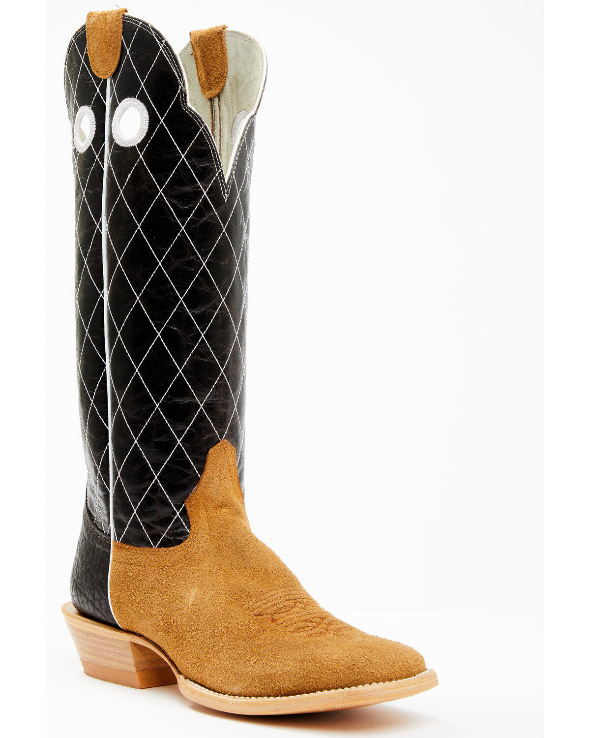 Hondo Boots Men's Roughout Western Boots - Broad Square Toe, Brown, hi-res