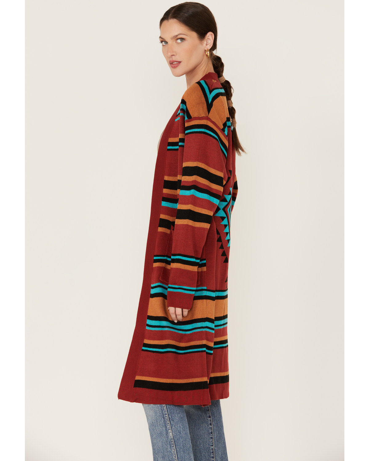 Image #2 - Wrangler Women's Southwestern Stripe Print Duster, Rust Copper, hi-res