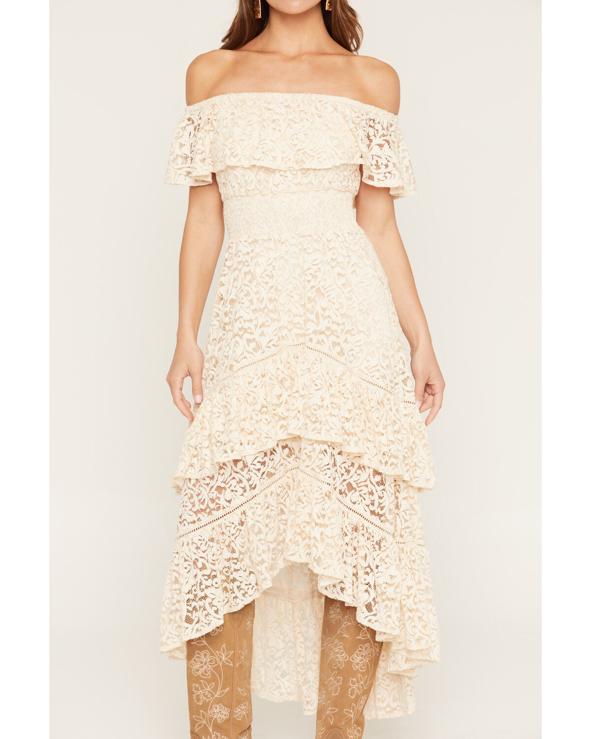 Image #3 - Shyanne Women's Off The Shoulder Lace Midi Dress, Natural, hi-res