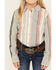 Image #3 - Wrangler Girl's Serape Striped Print Long Sleeve Pearl Snap Western Shirt , Grey, hi-res