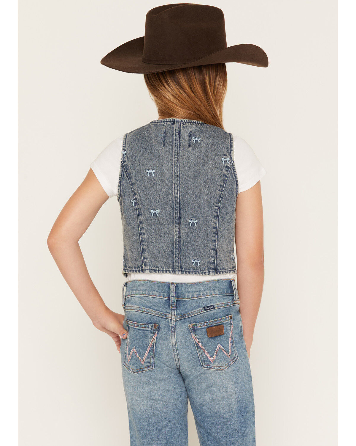 Image #4 - Ashley Girls' Bow Embroidered Denim Vest, Medium Wash, hi-res