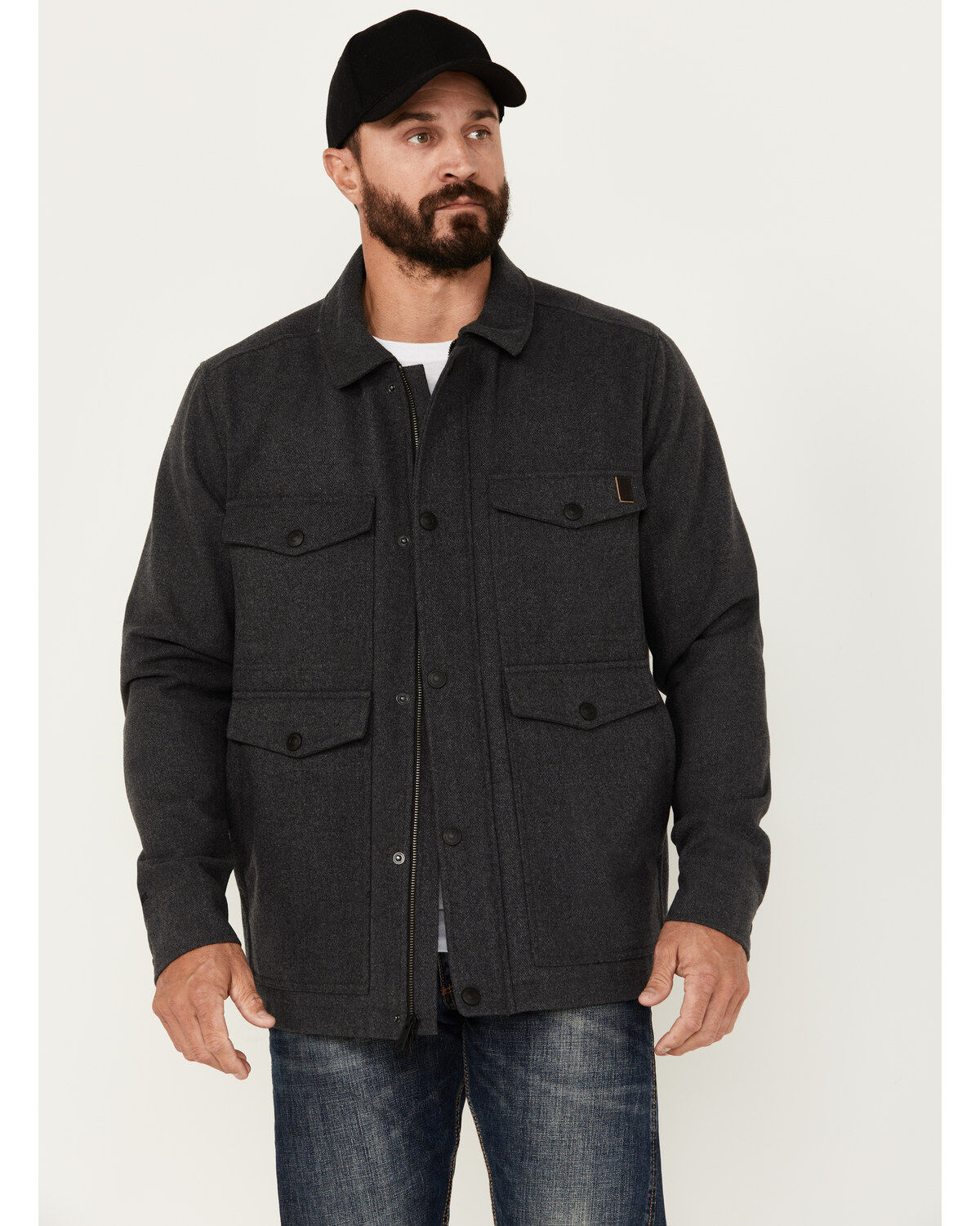 Image #1 - Brothers and Sons Men's Crockett Wool Flannel Lined Snap Jacket, Charcoal, hi-res