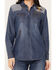 Image #3 - Cleo + Wolf Women's Blocked Embroidered Long Sleeve Denim Shirt, Indigo, hi-res