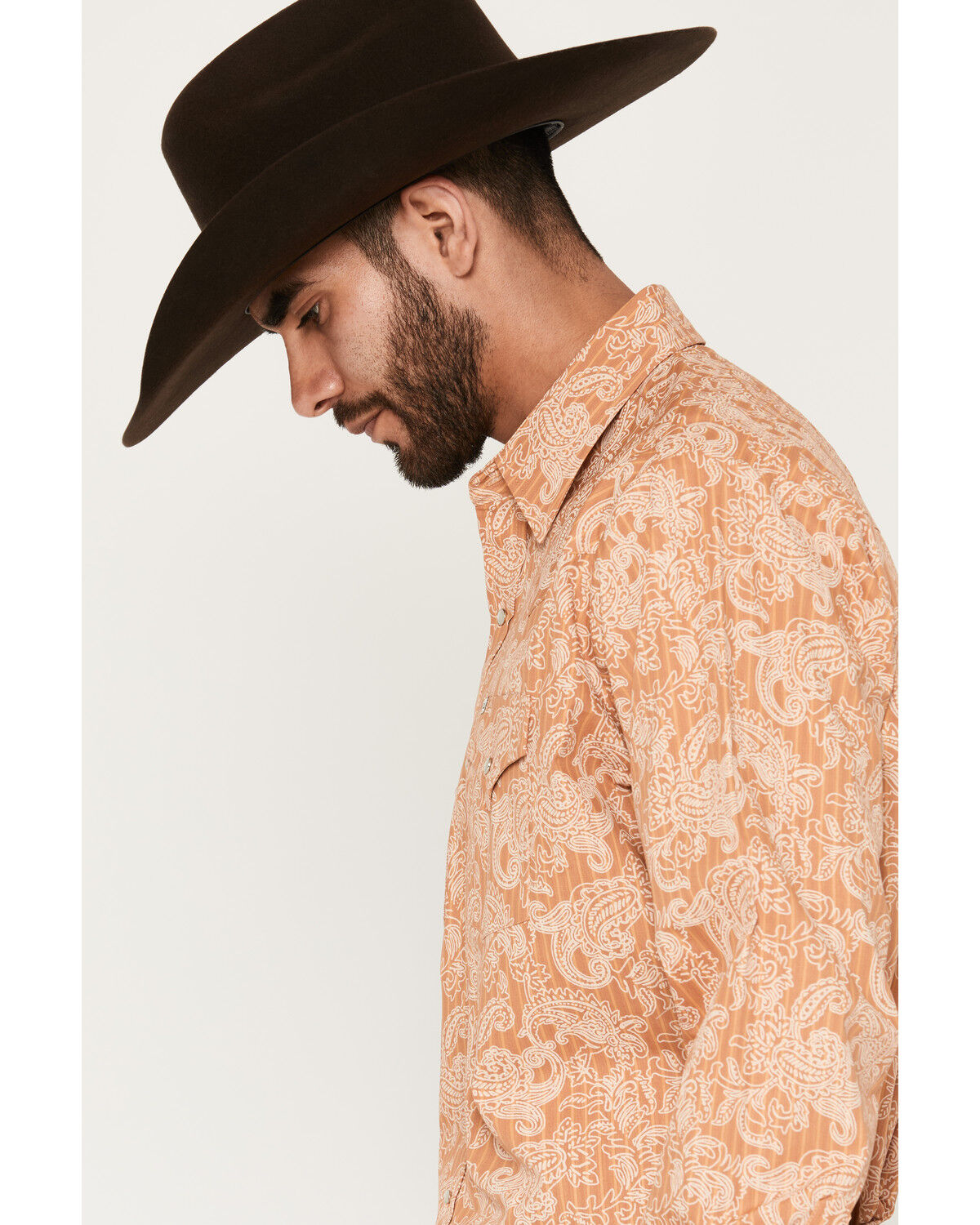 Image #2 - Ely Walker Men's Paisley Print Long Sleeve Pearl Snap Western Shirt, Gold, hi-res