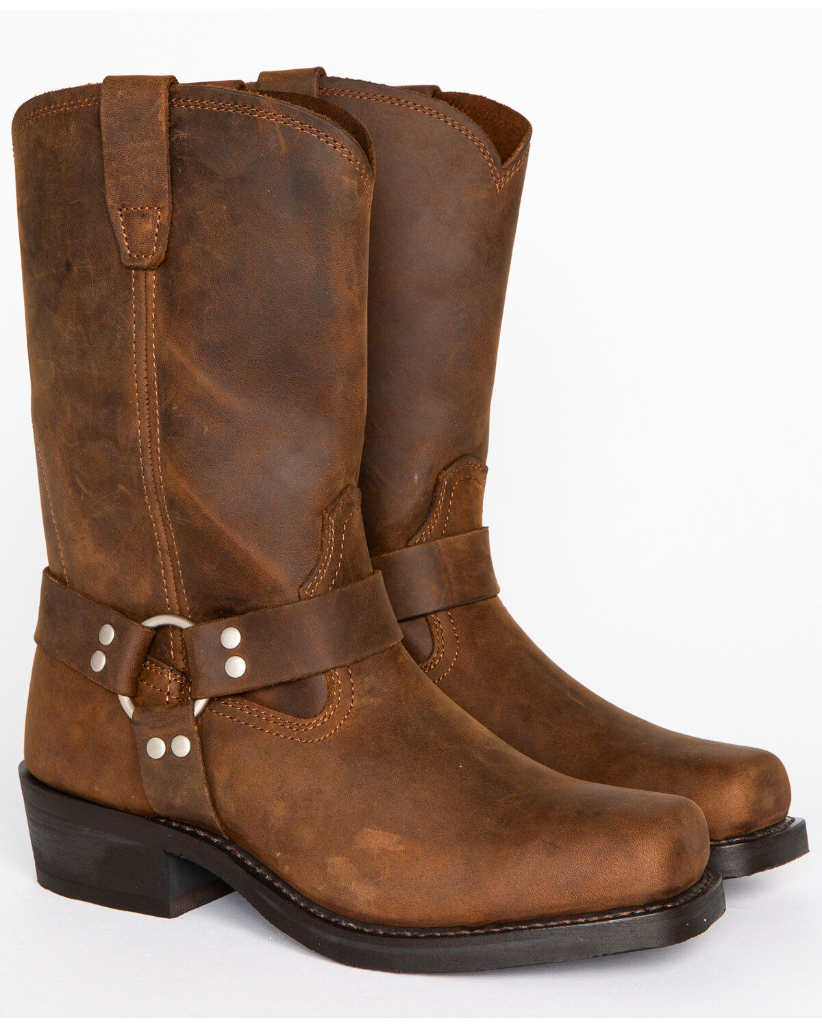 Brothers and Sons Men's Pull On Motorcycle Boots - Square Toe, Brown, hi-res