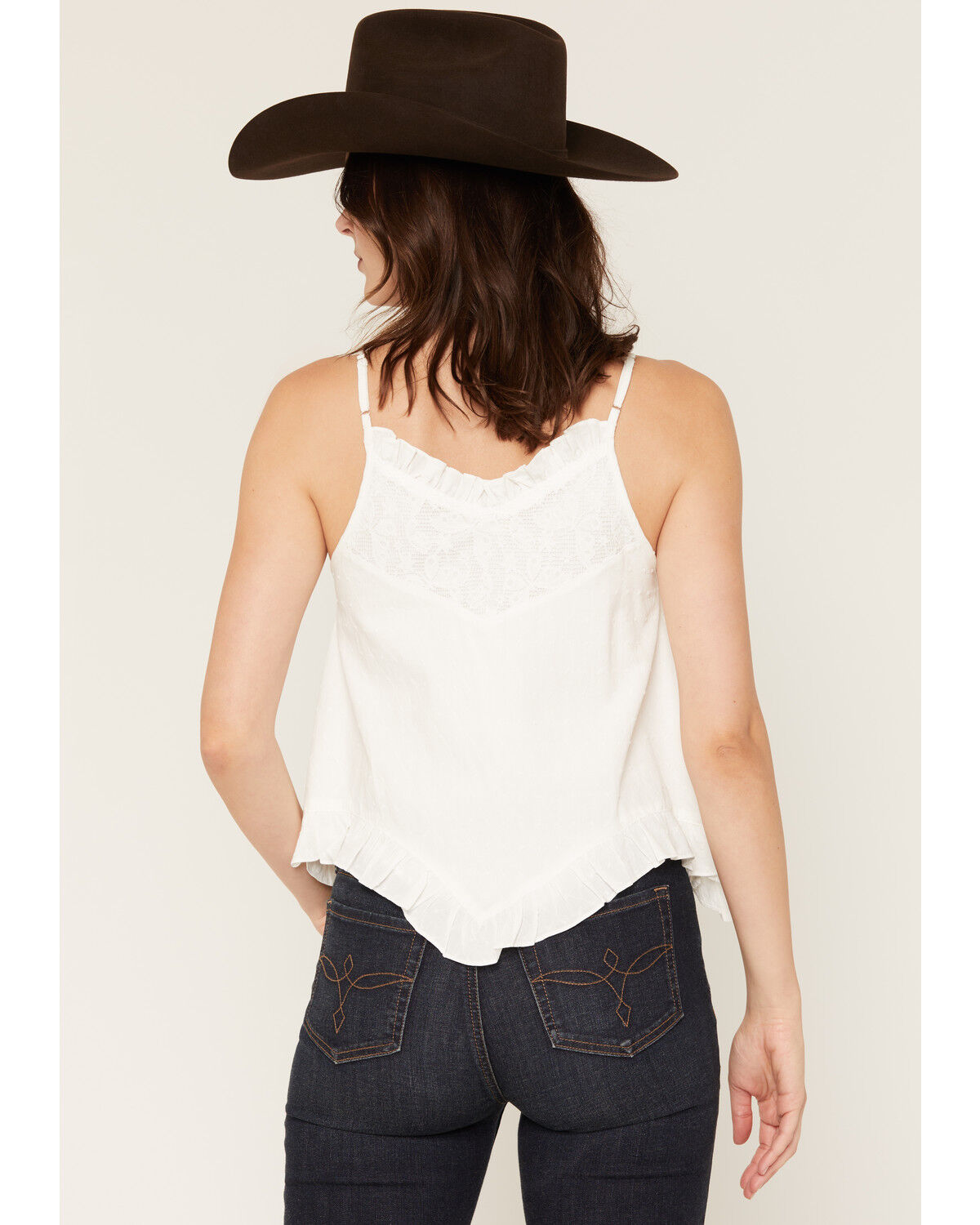 Image #4 - Miss Me Women's Pleated Lace Solid Tank Top, White, hi-res