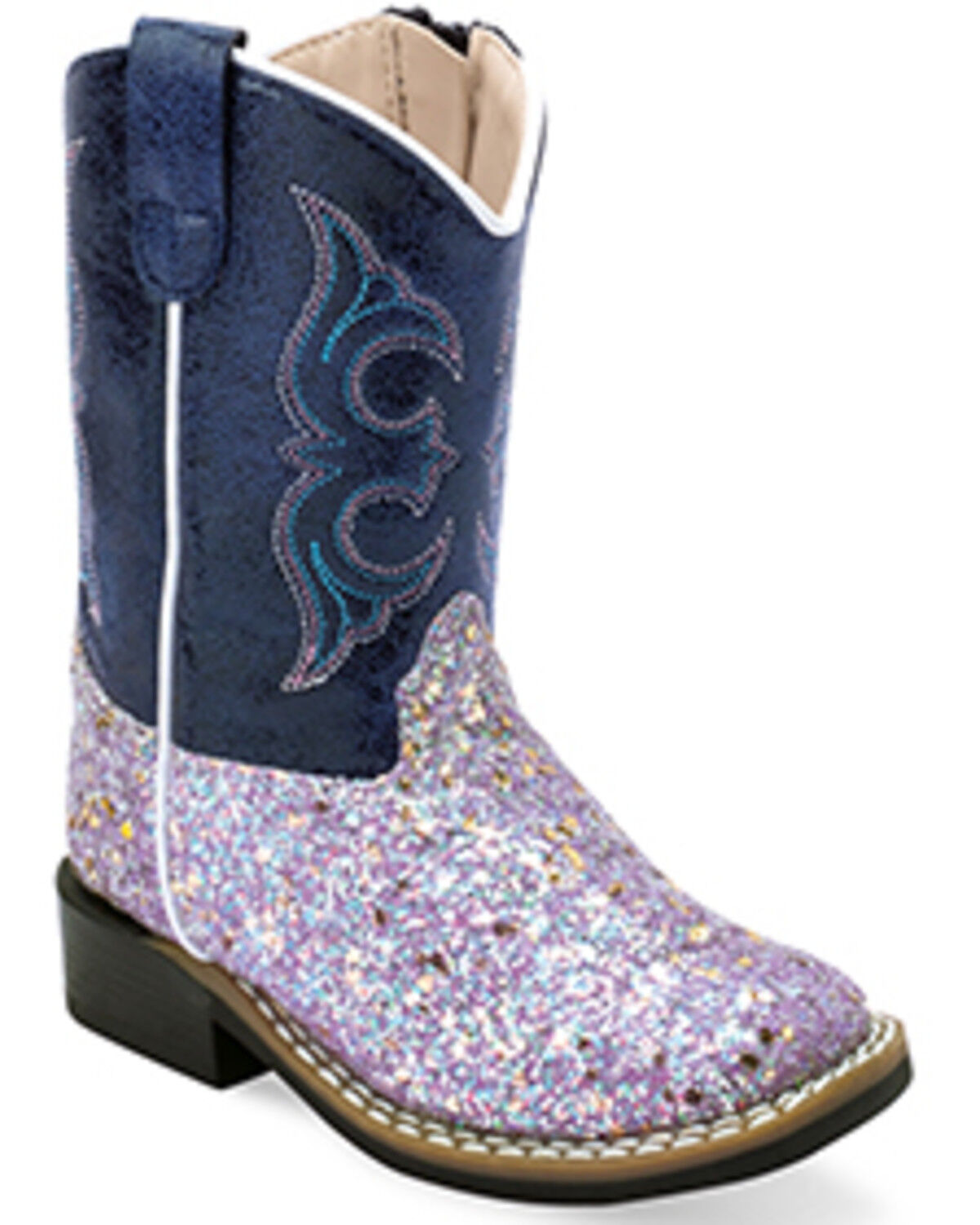 Old West Toddler Girls' Glitter Wester Boots - Broad Square Toe, Blue, hi-res