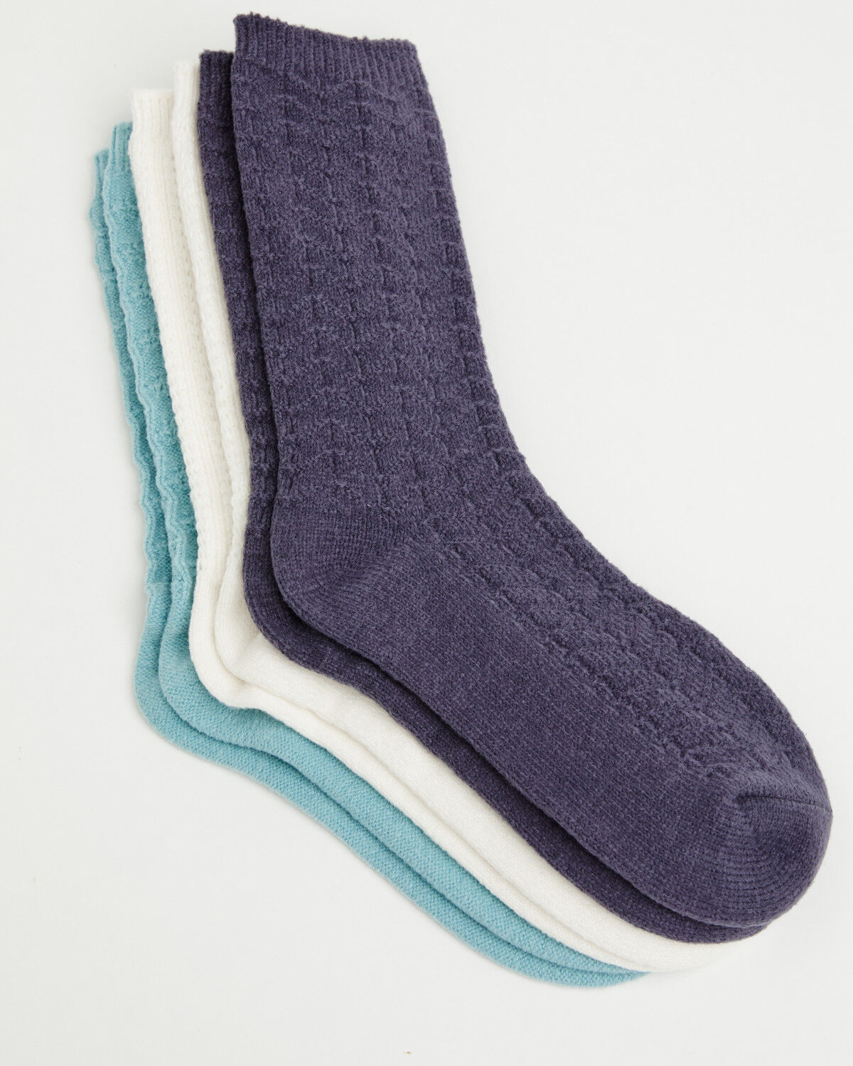 Image #1 - Boot Barn Women's Cozy Luxe Textured Socks - 3 Pack, Blue, hi-res