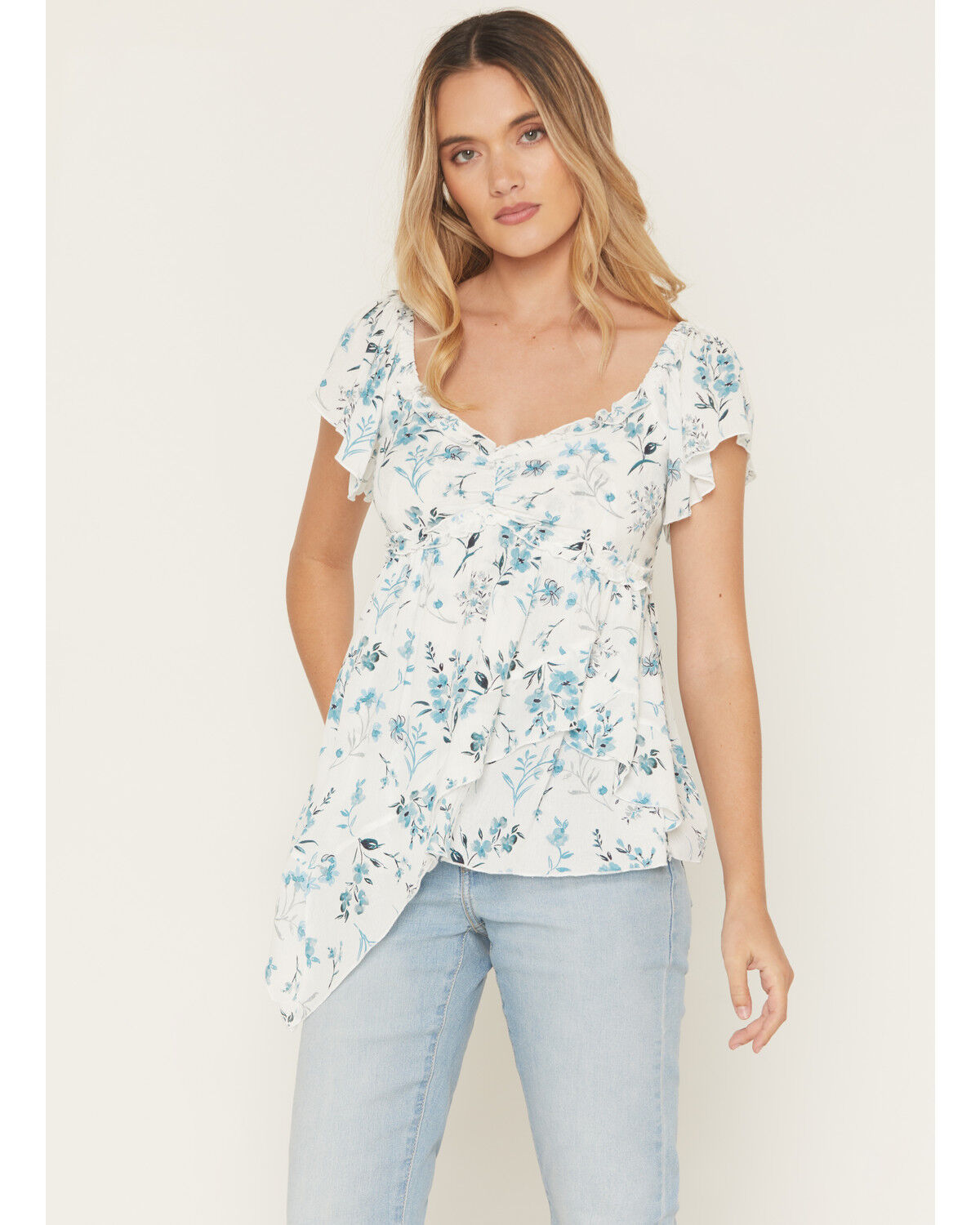 Image #1 - Wild Moss Women's Floral Print Short Sleeve Shirt, Ivory, hi-res