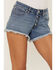 Image #2 - Shyanne Women's Mid Rise Fray Hem Button Fly Shorts, Light Medium Wash, hi-res