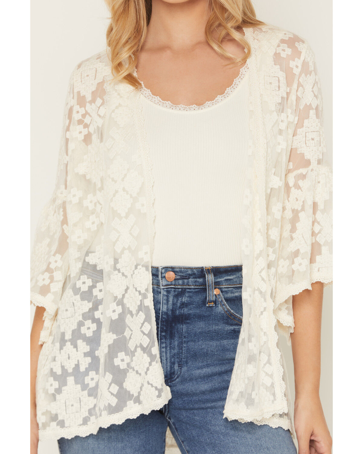 Image #4 - Shyanne Women's Hester Lace Flutter Sleeve Kimono, Black, hi-res
