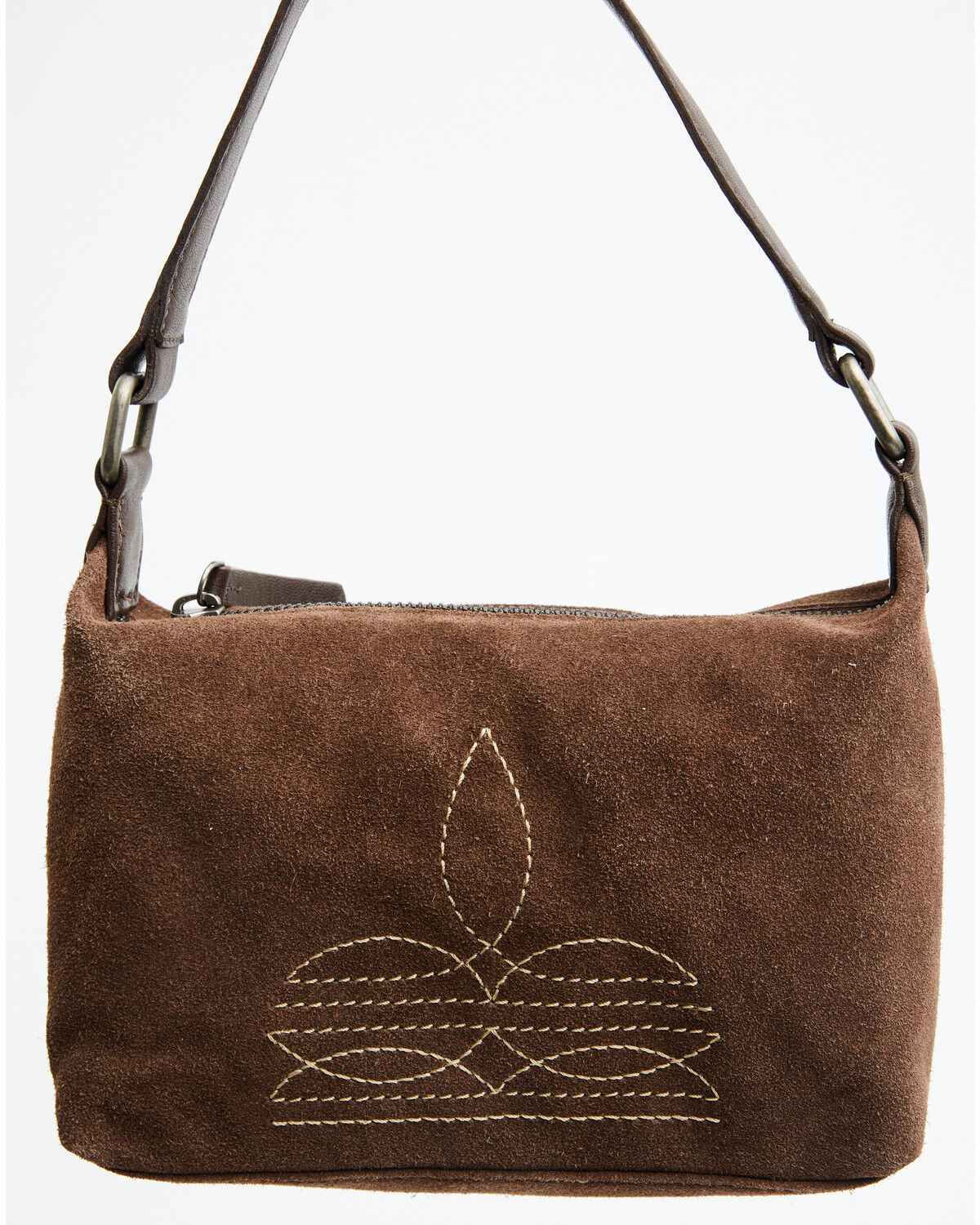 Image #2 - Shyanne Women's Boot Stitch Embroidered Suede Mini Shoulder Bag, Chocolate, hi-res