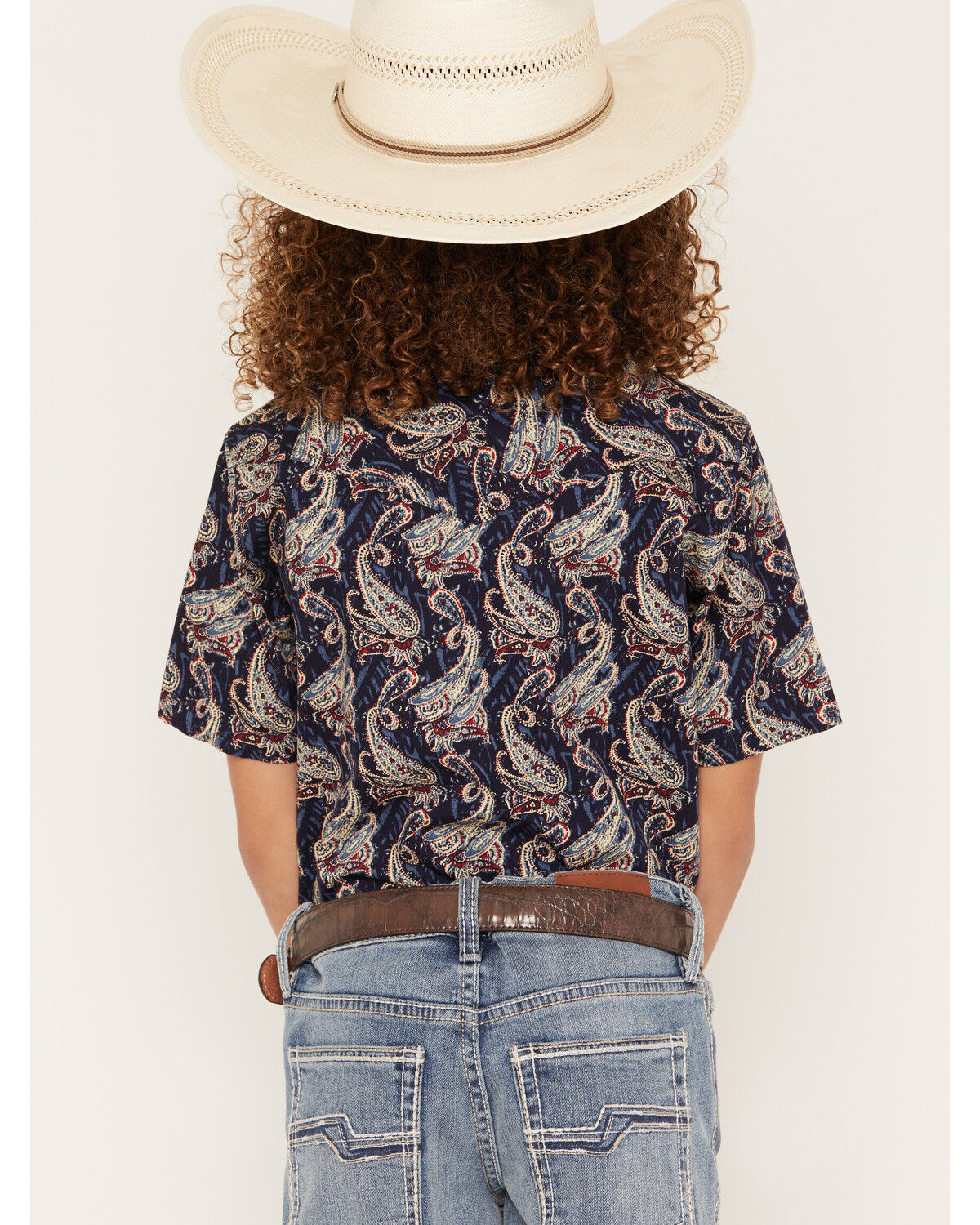 Image #4 - Cody James Boys' Easy Livin Paisley Print Short Sleeve Snap Western Shirt, Navy, hi-res