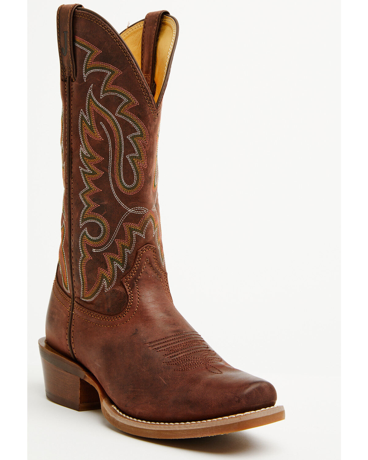 Image #1 - Justin Men's Frontier Cowboy Town Bay Performance Western Boots - Square Toe, Brown, hi-res