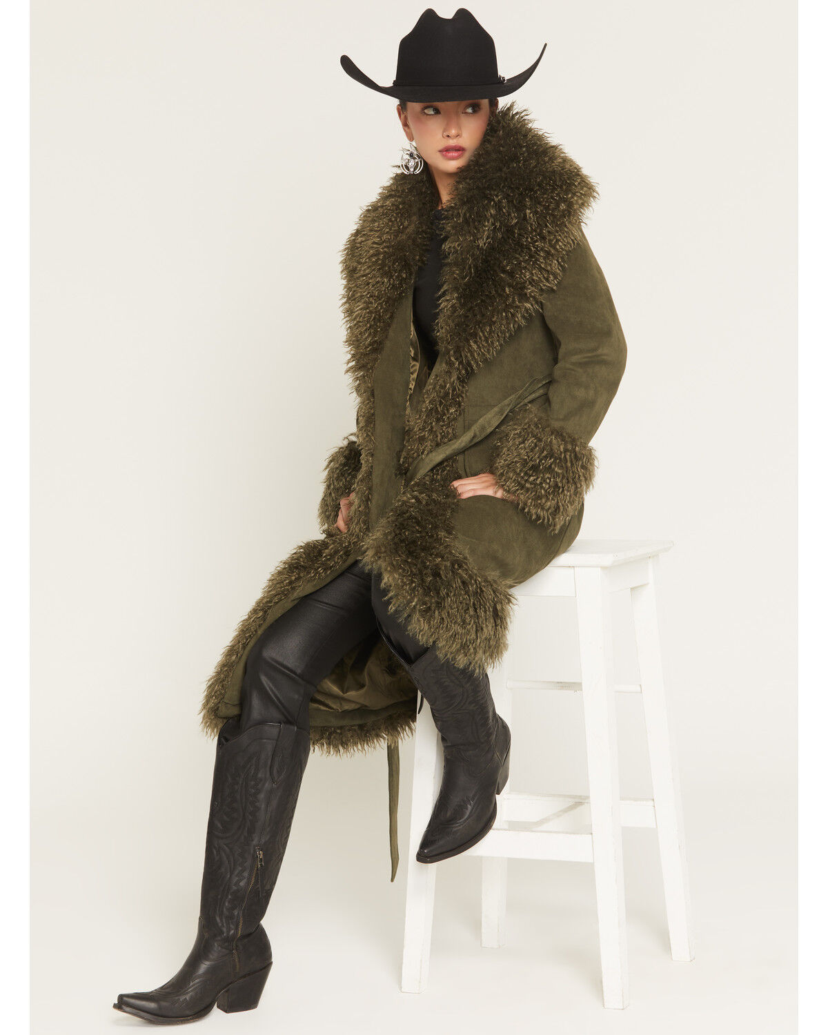 Image #1 - Azalea Wang Women's Gilda Faux Suede Coat, Olive, hi-res