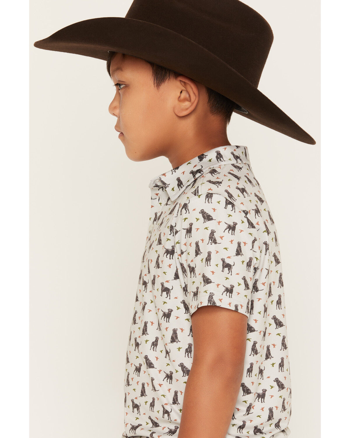 Image #2 - Burlebo Boys' Ducks and Dogs Short Sleeve Performance Polo, Beige, hi-res