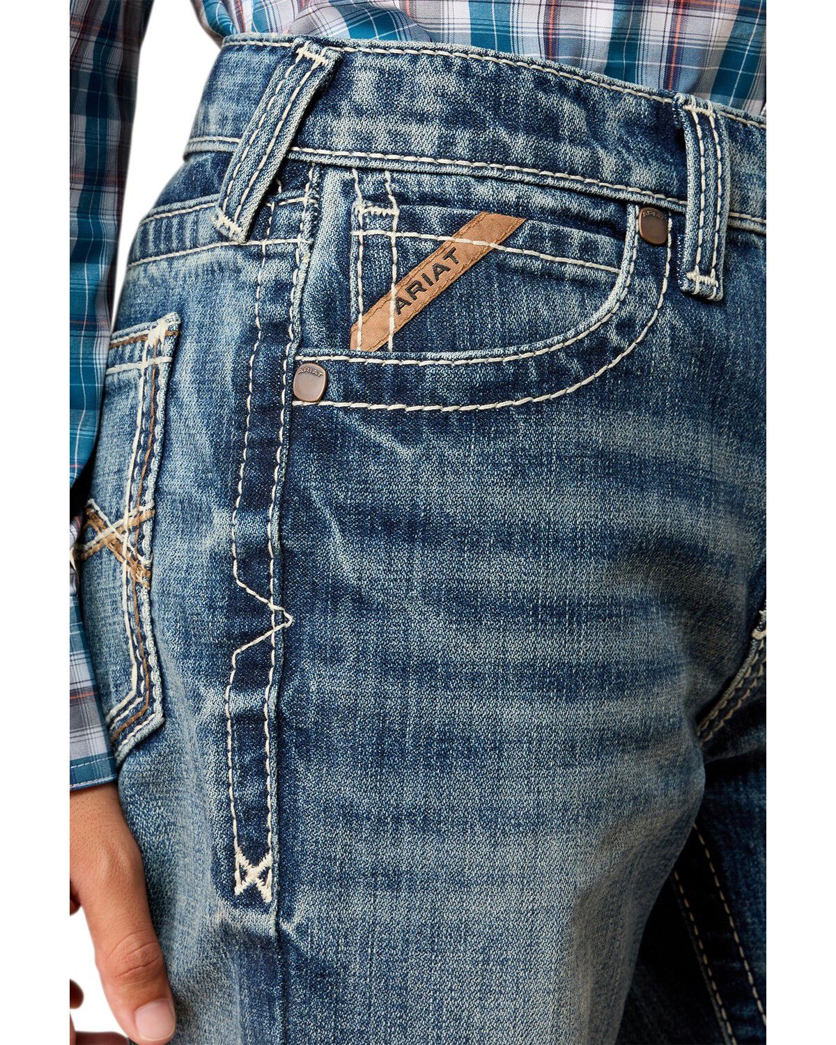 Image #4 - Ariat Boys' Medium Wash Jonathon B4 Relaxed Bootcut Denim Jeans, Medium Wash, hi-res