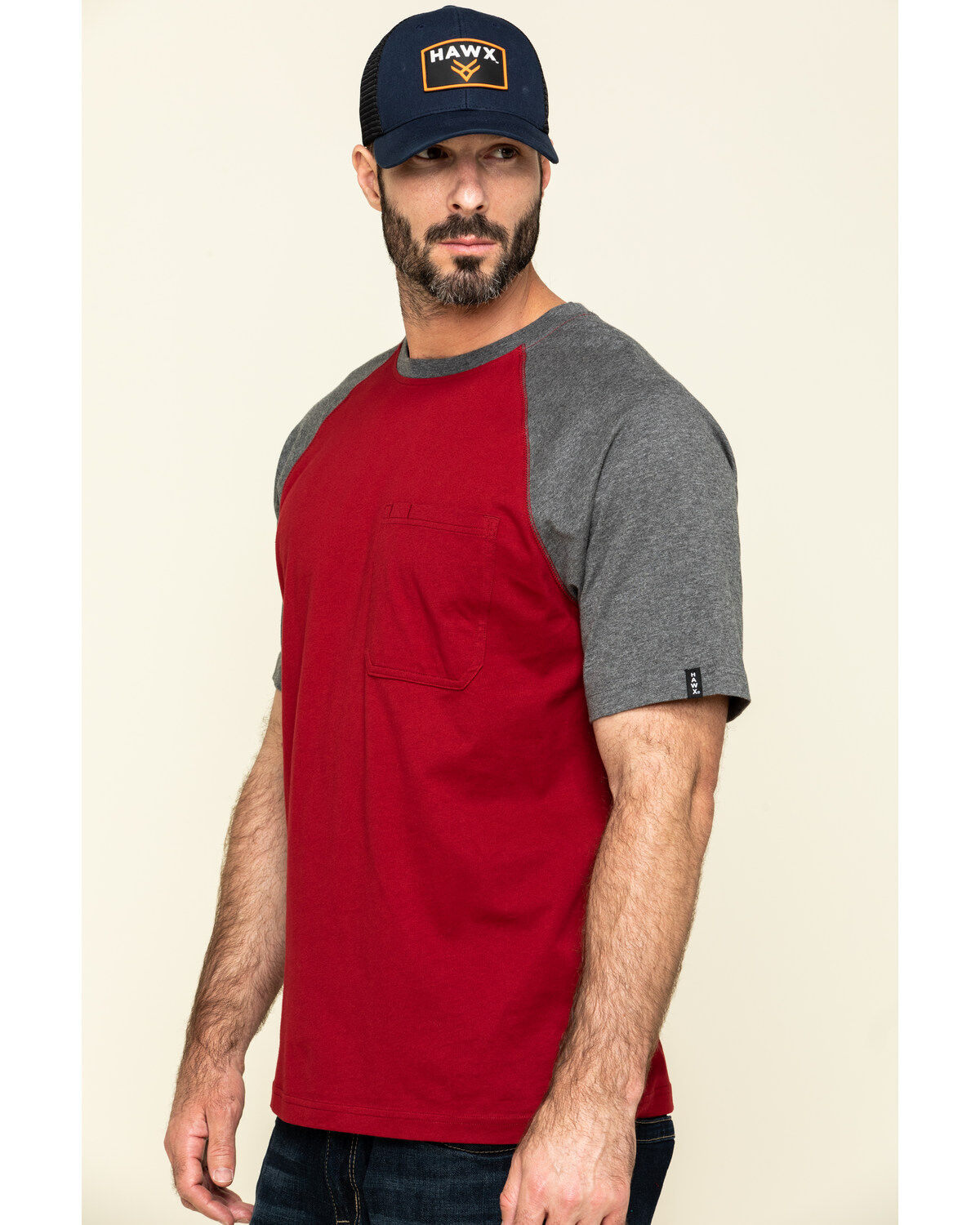 Image #3 - Hawx Men's Red Midland Short Sleeve Baseball Work T-Shirt, Red, hi-res