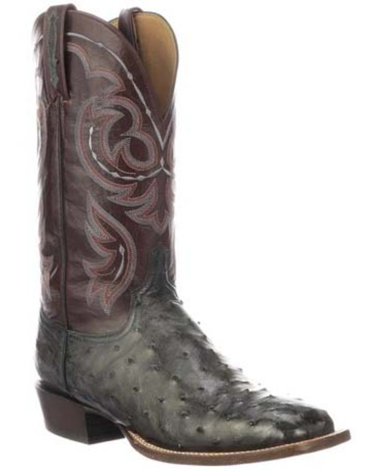 Image #1 - Lucchese Men's Harris Full Quill Ostrich Western Boots - Wide Square Toe, Dark Grey, hi-res