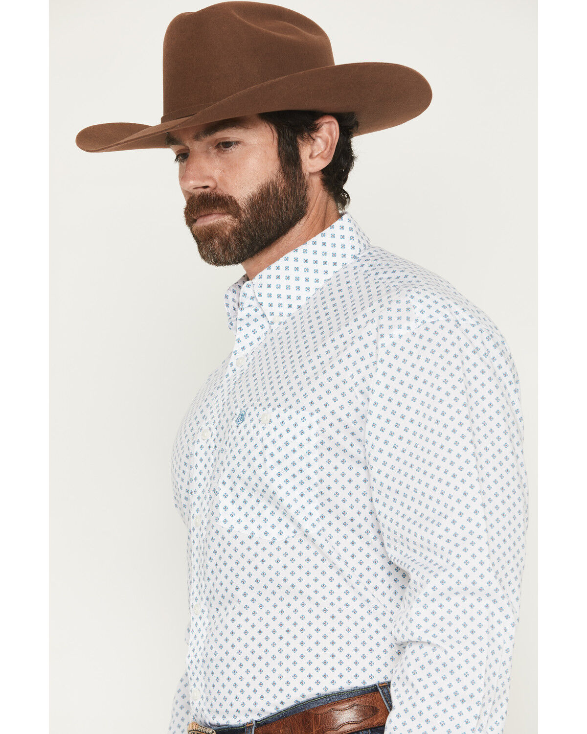 Image #2 - Wrangler Men's Classics Geo Print Long Sleeve Button-Down Western Shirt, White, hi-res