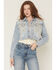 Image #1 - Azalea Wang Women's Light Wash Embellished Button-Down Cropped Denim Jacket, Light Wash, hi-res