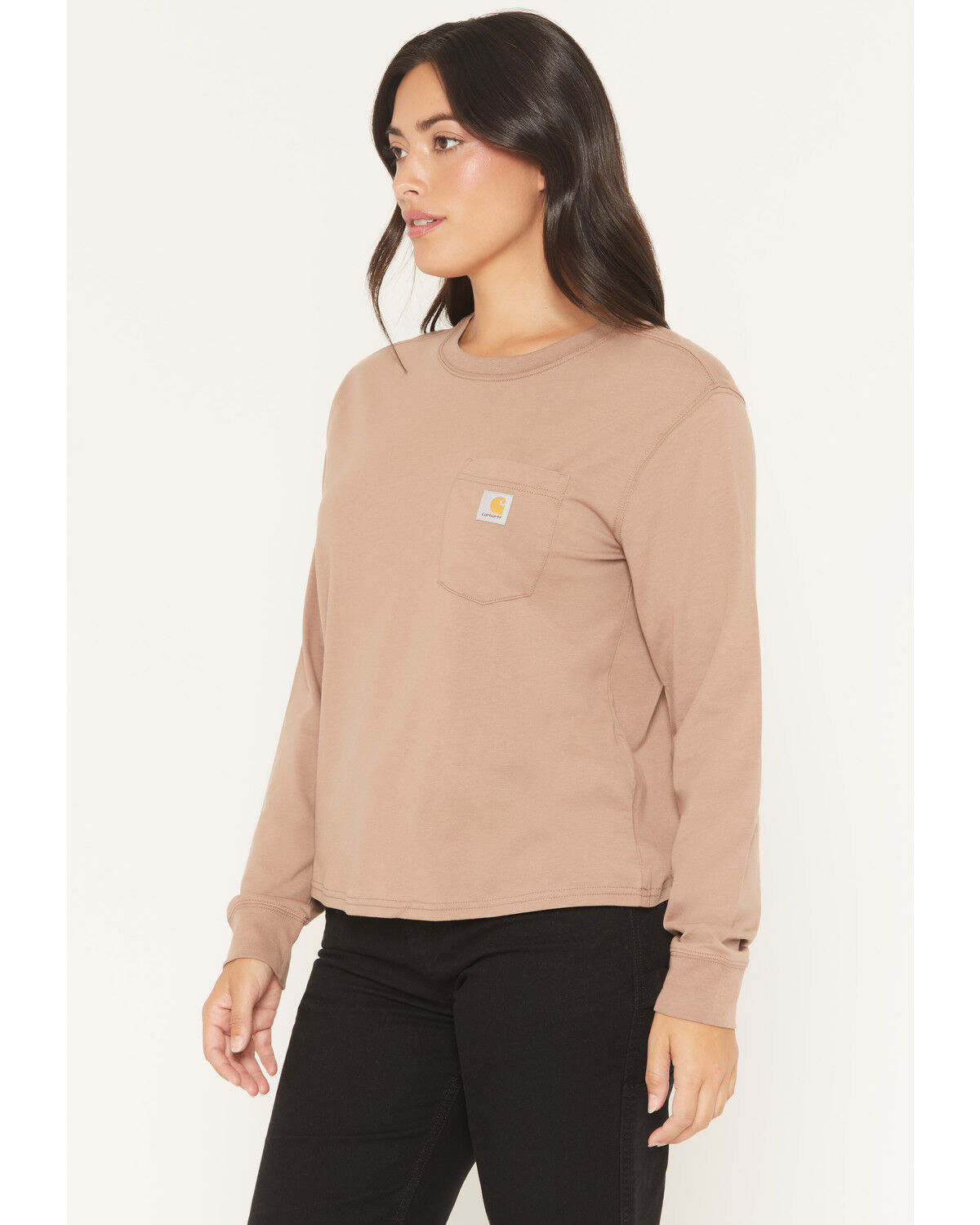 Image #2 - Carhartt Women's Tencel&trade; Fiber Series Loose Fit Long Sleeve Pocket Tee, Tan, hi-res