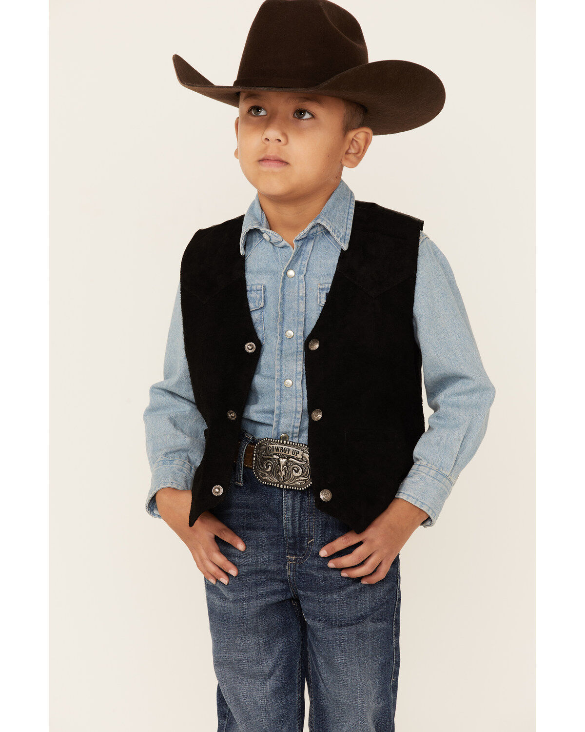 Image #1 - Scully Kid's Boar Suede Vest, Black, hi-res