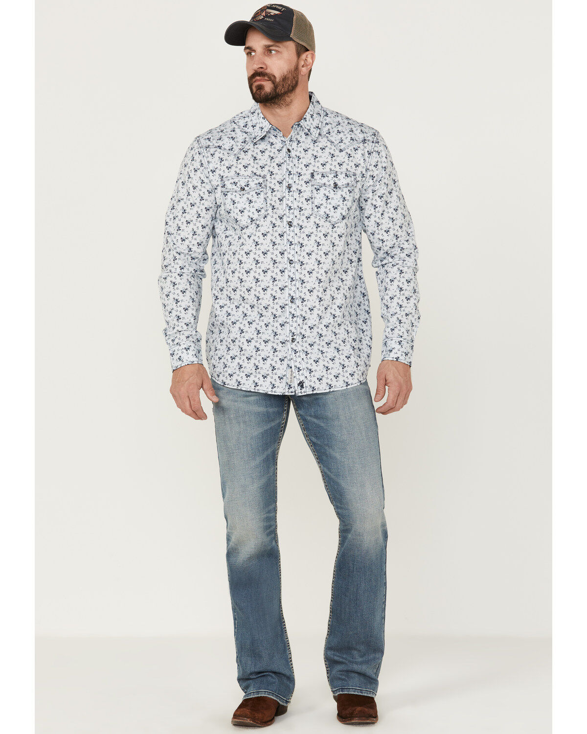 Image #2 - Moonshine Spirit&reg; Men's Bloom Floral Print Long Sleeve Snap Western Shirt, Light Blue, hi-res