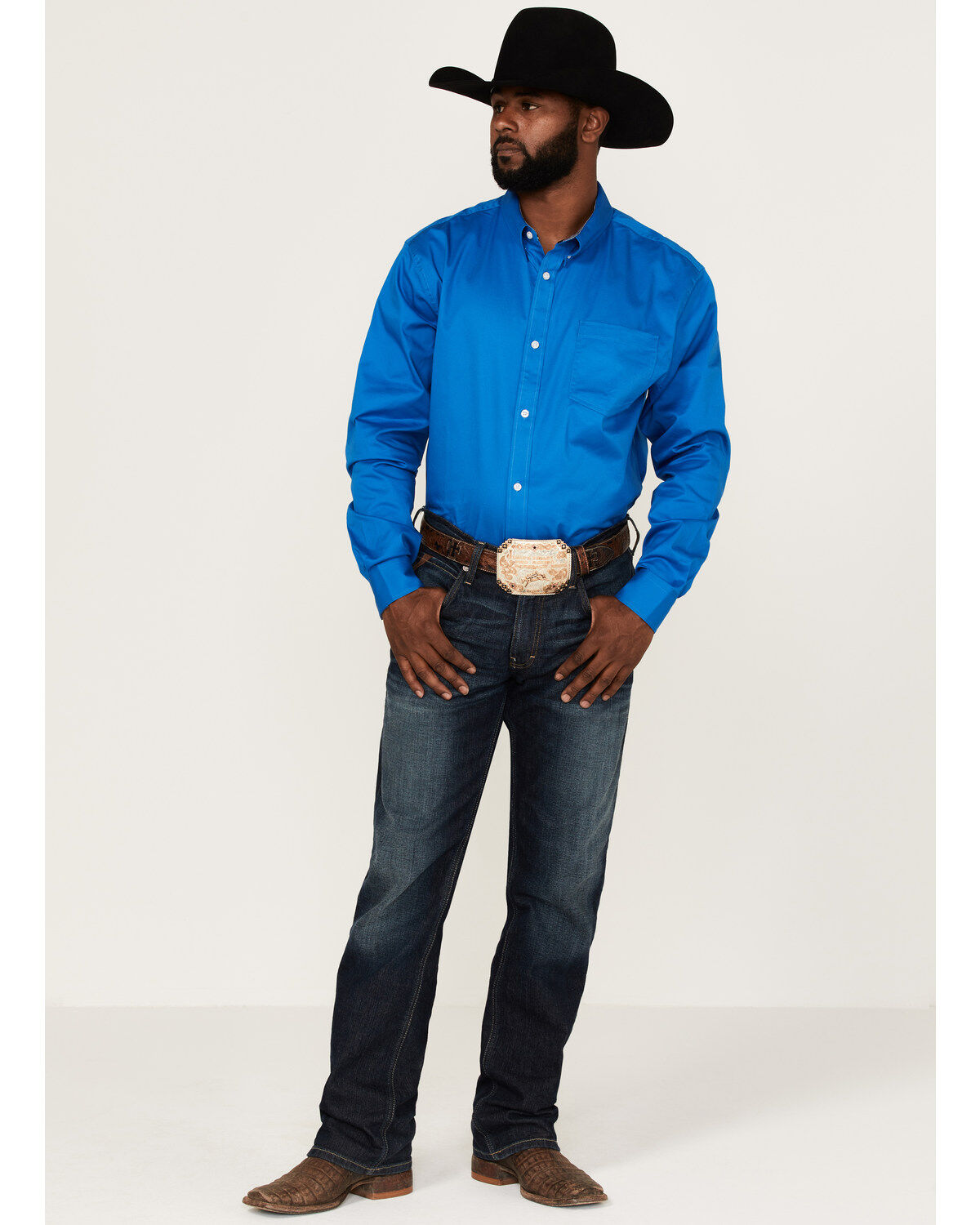 Image #2 - RANK 45&reg; Men's Solid Basic Twill Logo Long Sleeve Button-Down Western Shirt, Royal Blue, hi-res