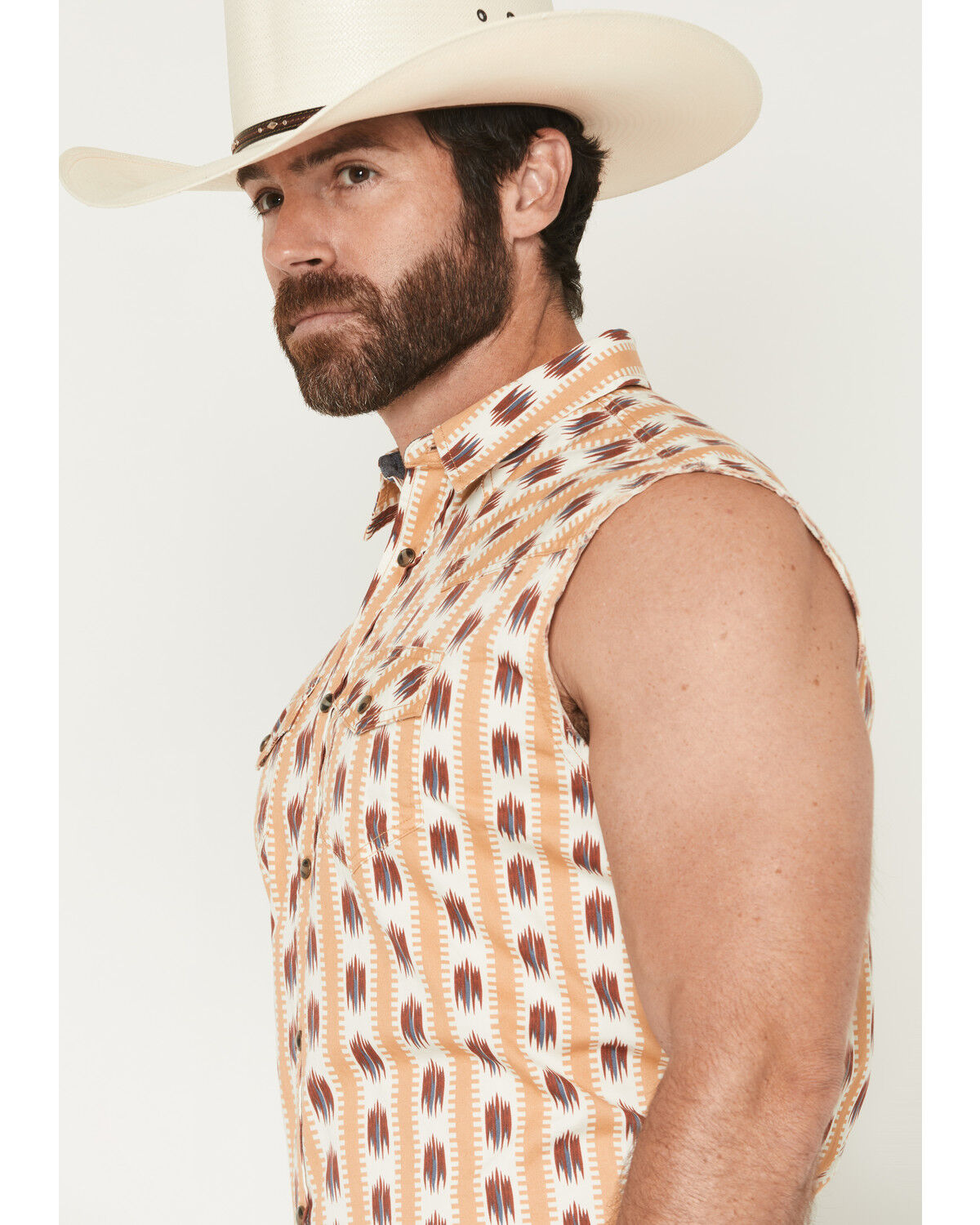 Image #2 - Cody James Men's Saint Southwestern Stripe Print Sleeveless Snap Western Bubba, Ivory, hi-res