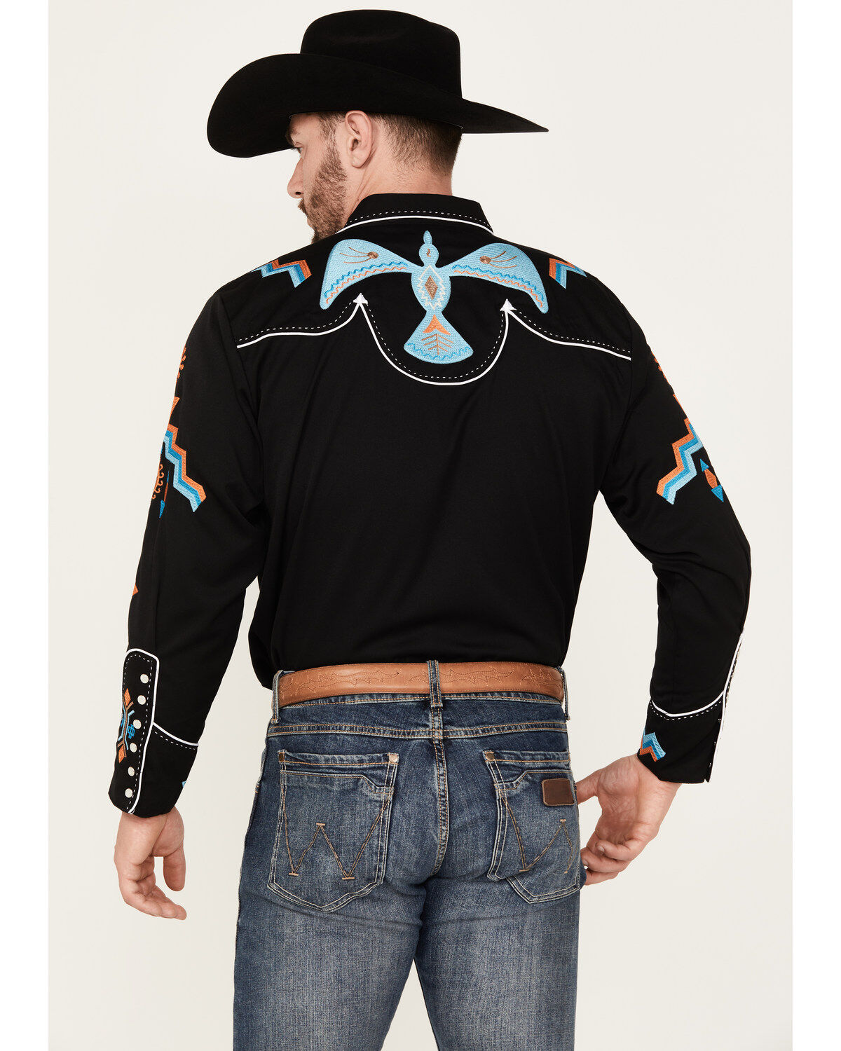 Image #4 - Scully Men's Phoenix Embroidered Retro Long Sleeve Western Shirt, Black, hi-res