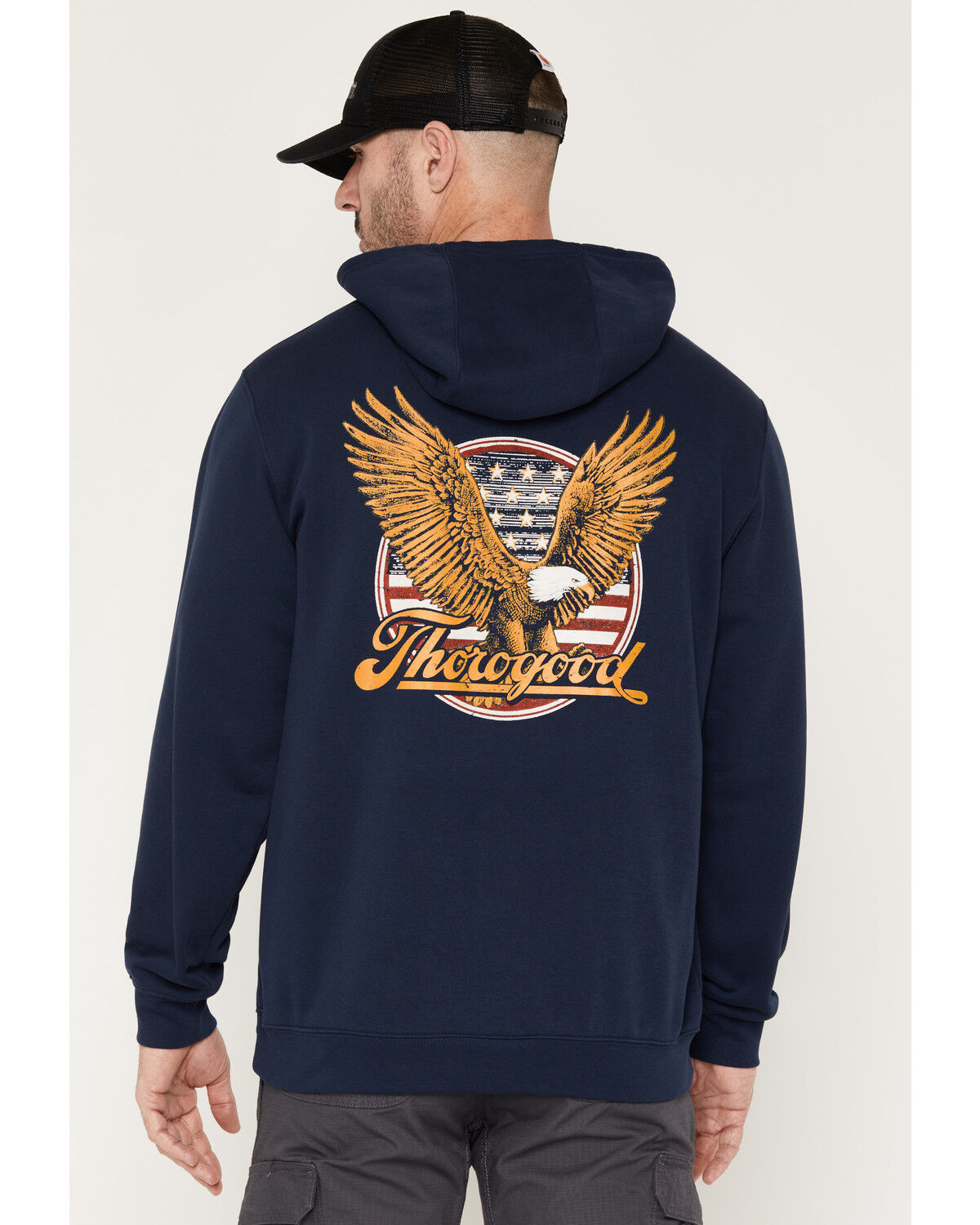 Image #1 - Thorogood Men's Freedom Eagle Graphic Hooded Sweatshirt, Navy, hi-res
