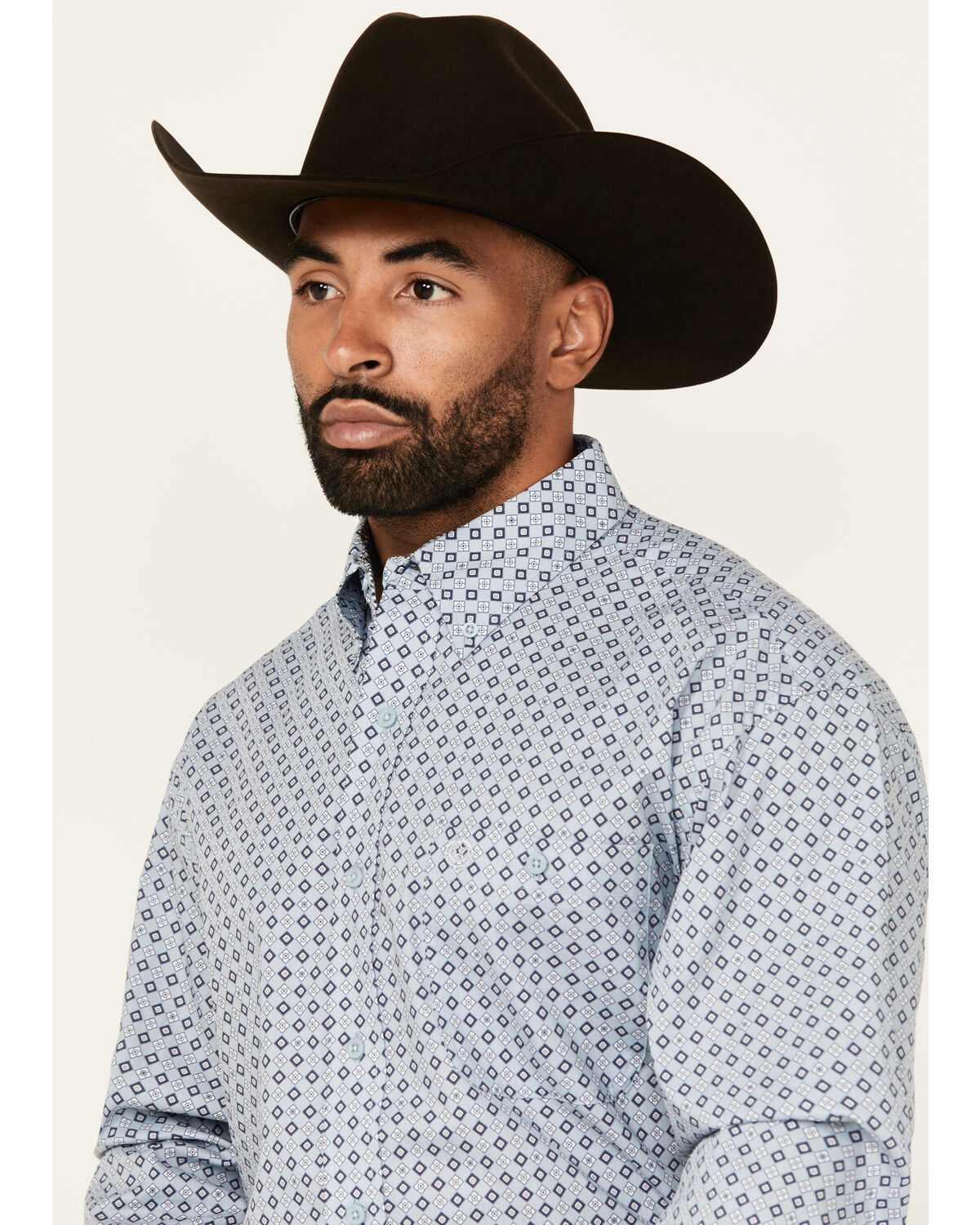 Image #2 - George Strait by Wrangler Men's Geo Print Long Sleeve Button-Down Stretch Western Shirt - Big, Blue, hi-res