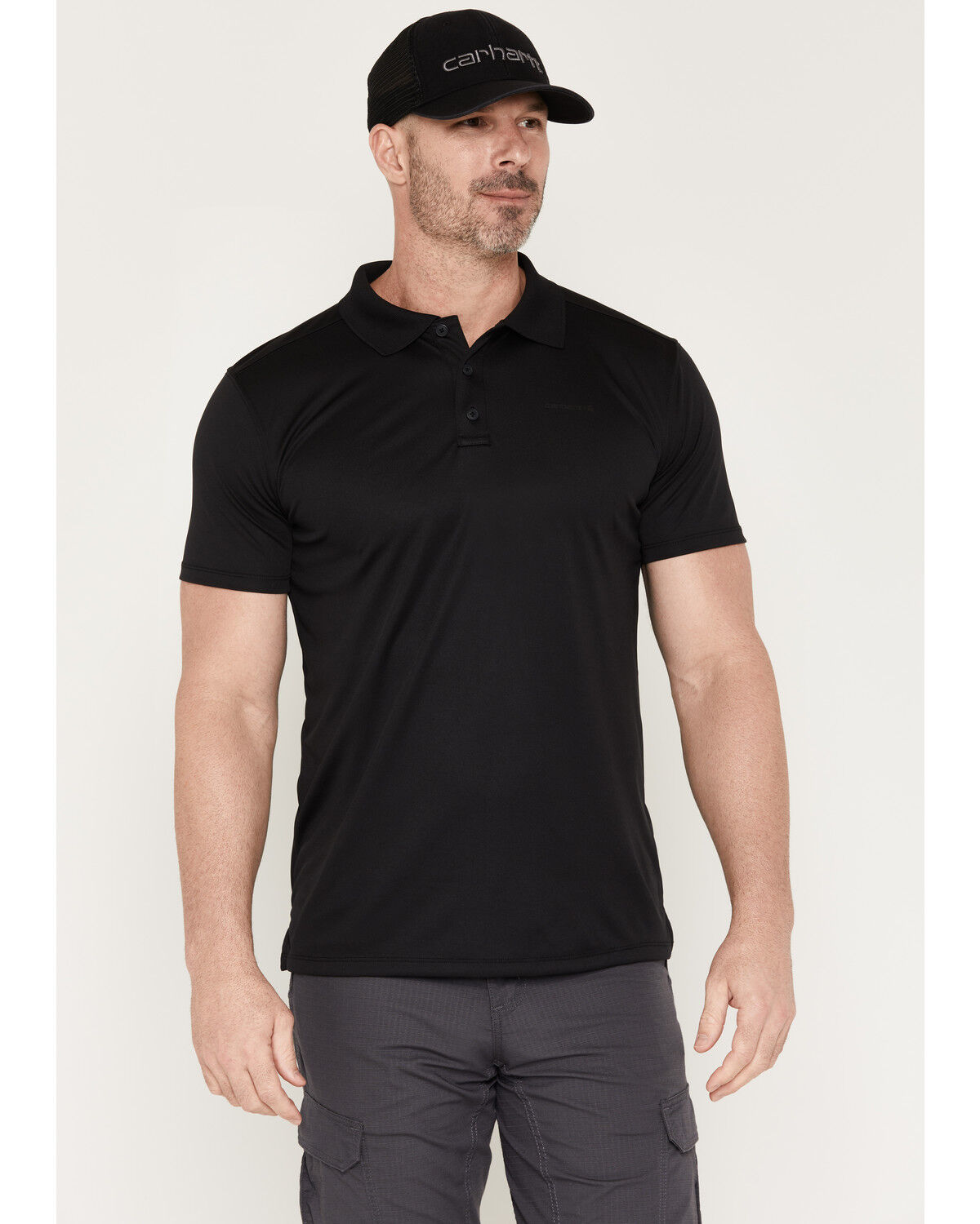 Image #1 - Carhartt Men's Force Sun Defender&trade; Relaxed Fit Lightweight Short Sleeve Polo, Black, hi-res
