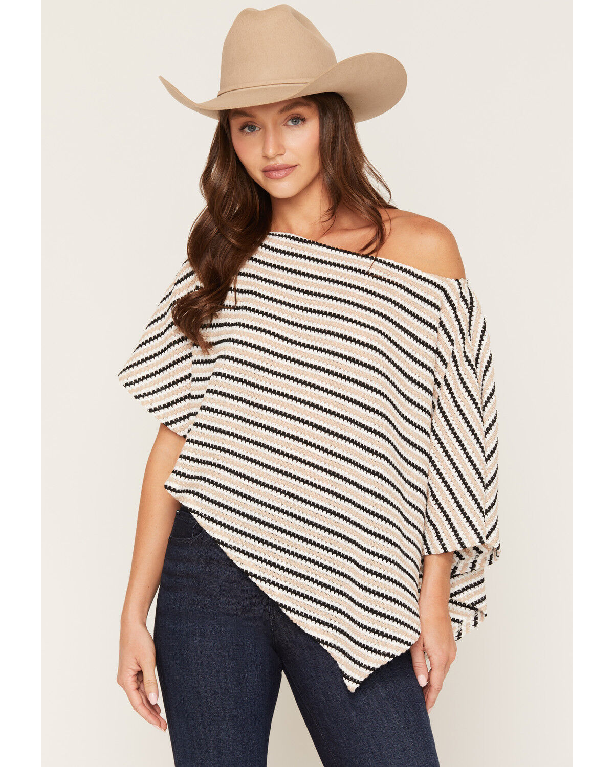 Wild Moss Women's Asymmetrical Poncho Top, Tan, hi-res