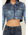 Image #3 - Vibrant Denim Women's Holographic Cropped Denim Jacket, Dark Wash, hi-res