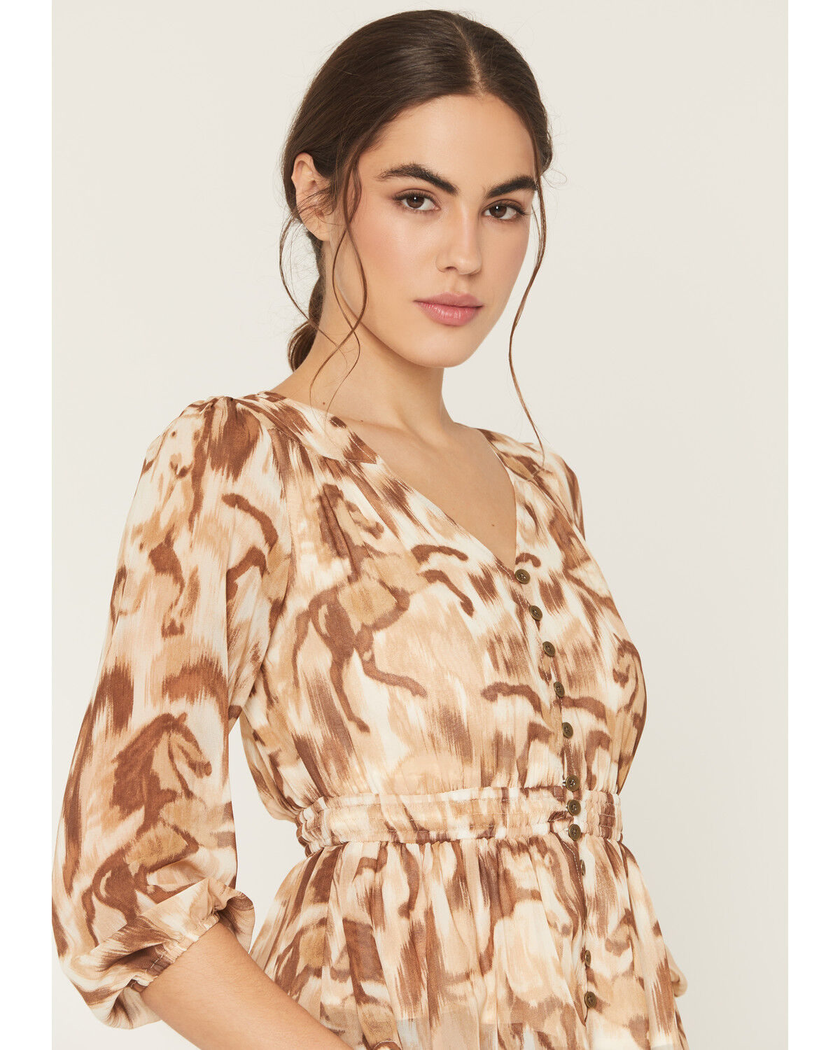 Image #2 - Shyanne Women's Horse Print Chiffon Top, Coffee, hi-res