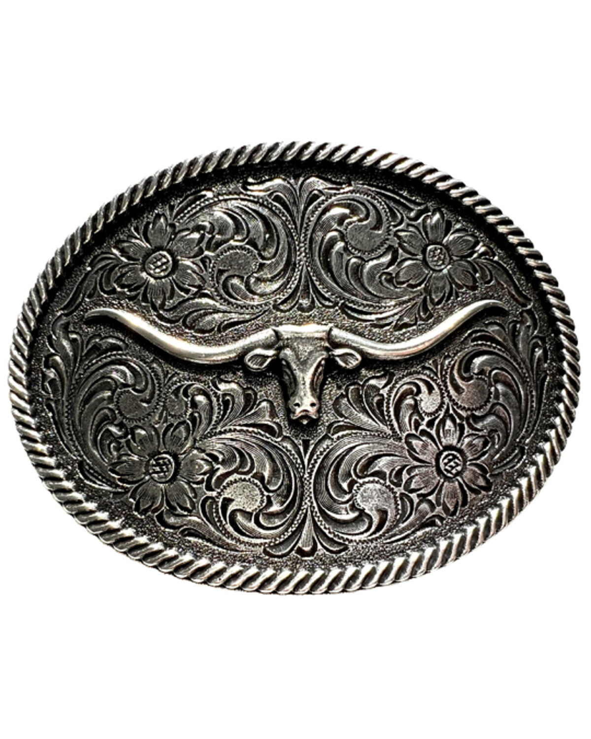 Boot Barn Longhorn Belt Buckle, Silver, hi-res