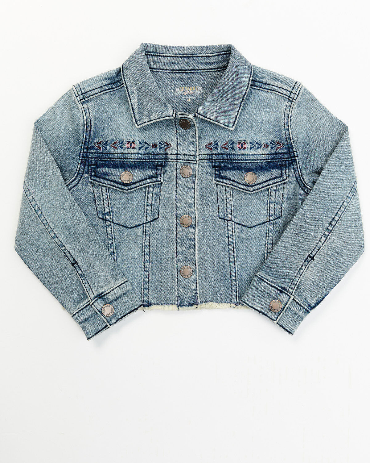 Image #1 - Shyanne Toddler Girls' Forks Light Wash Frayed Embroidered Denim Jacket, Medium Wash, hi-res