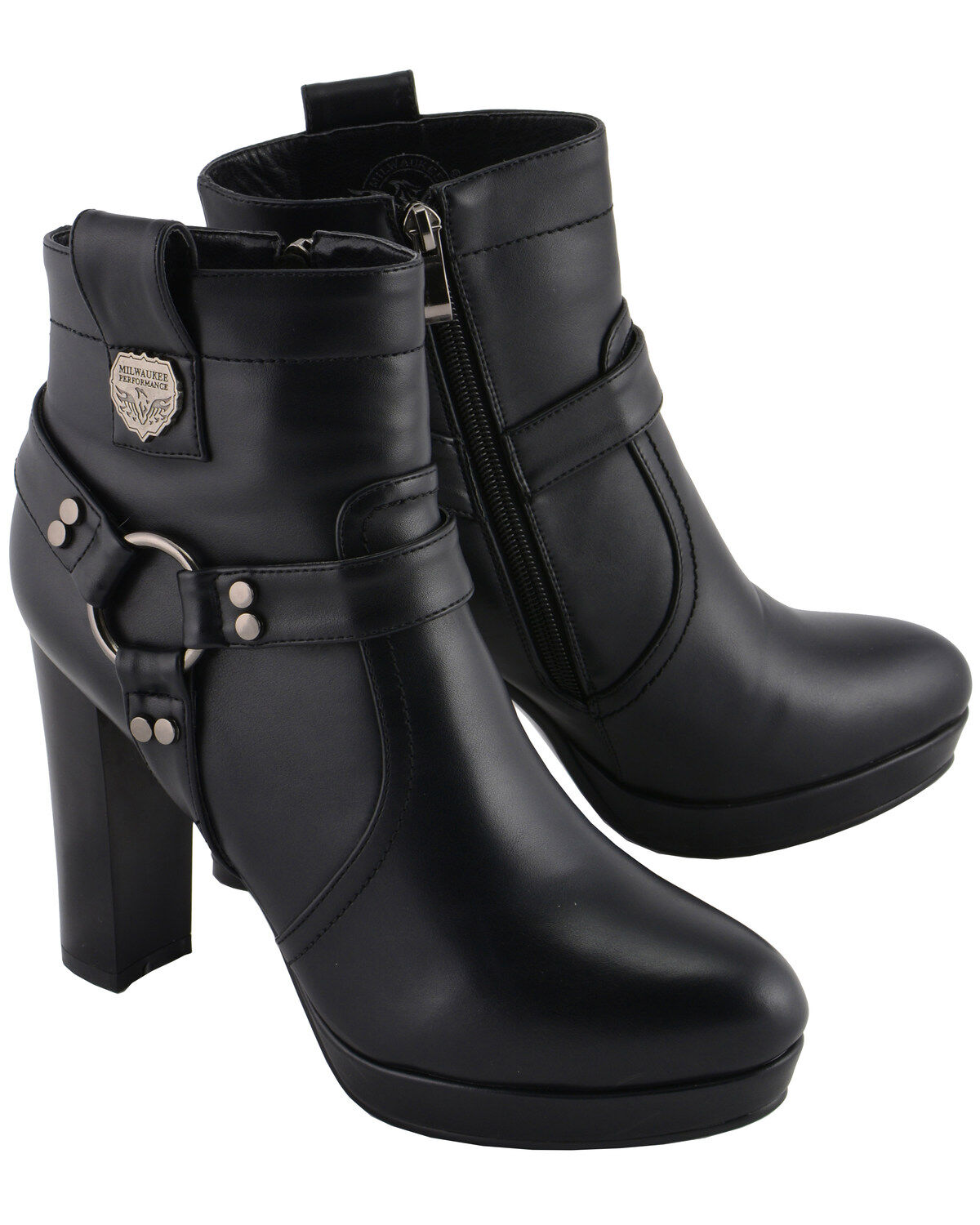 Image #10 - Milwaukee Leather Women's Block Heel Harness Booties - Round Toe, Black, hi-res