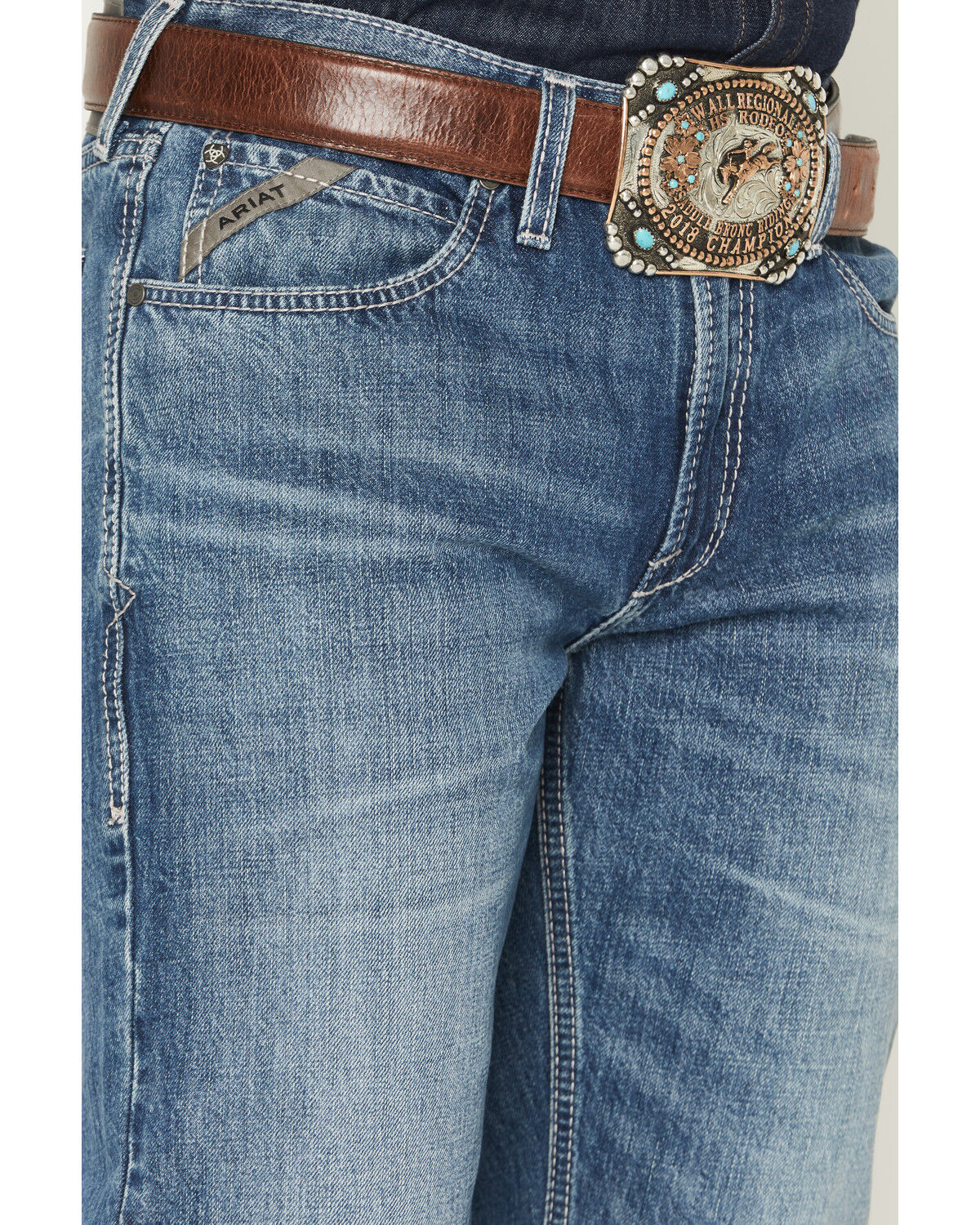 Image #2 - Ariat Men's M4 Kaden Butler Medium Wash Relaxed Straight Denim Jeans - Big, Medium Wash, hi-res
